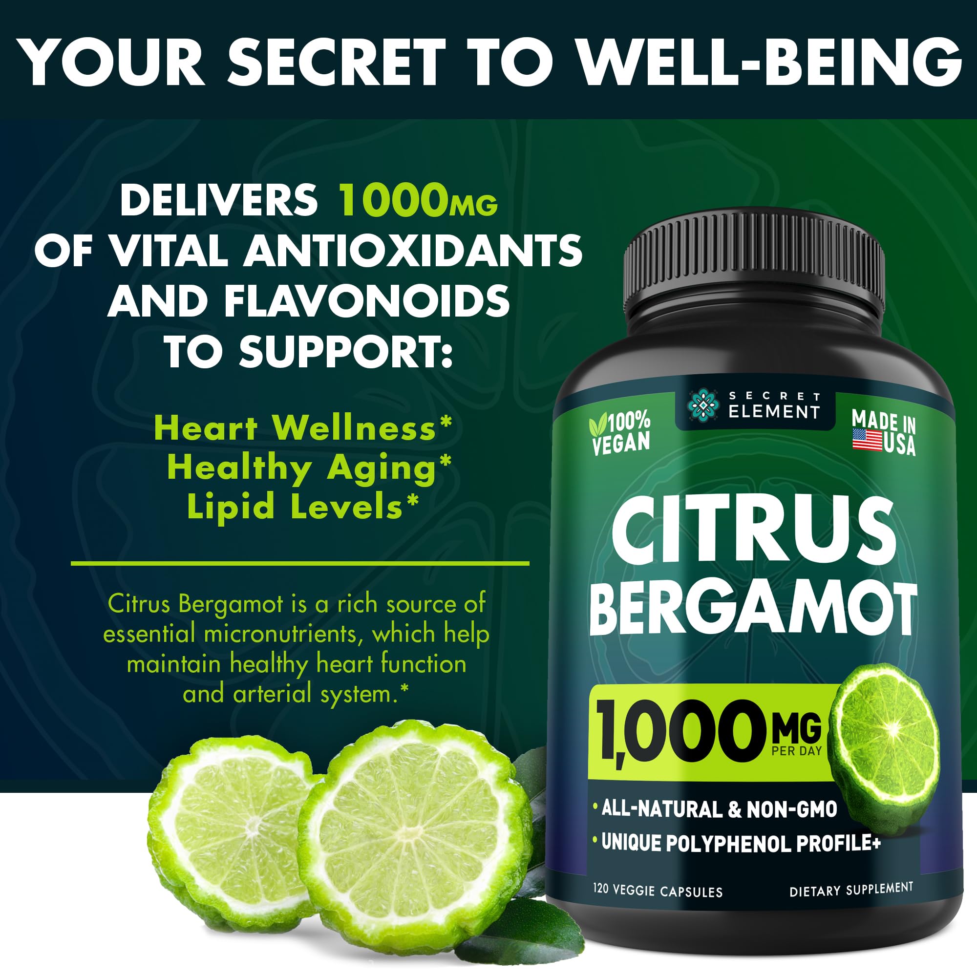 (2 PACK) Citrus Bergamot Extract 1000mg - Citrus Bergamot Supplement for Circulatory Health, Immunity, and Graceful Aging - 2x the potency of Citrus Bergamot 500mg