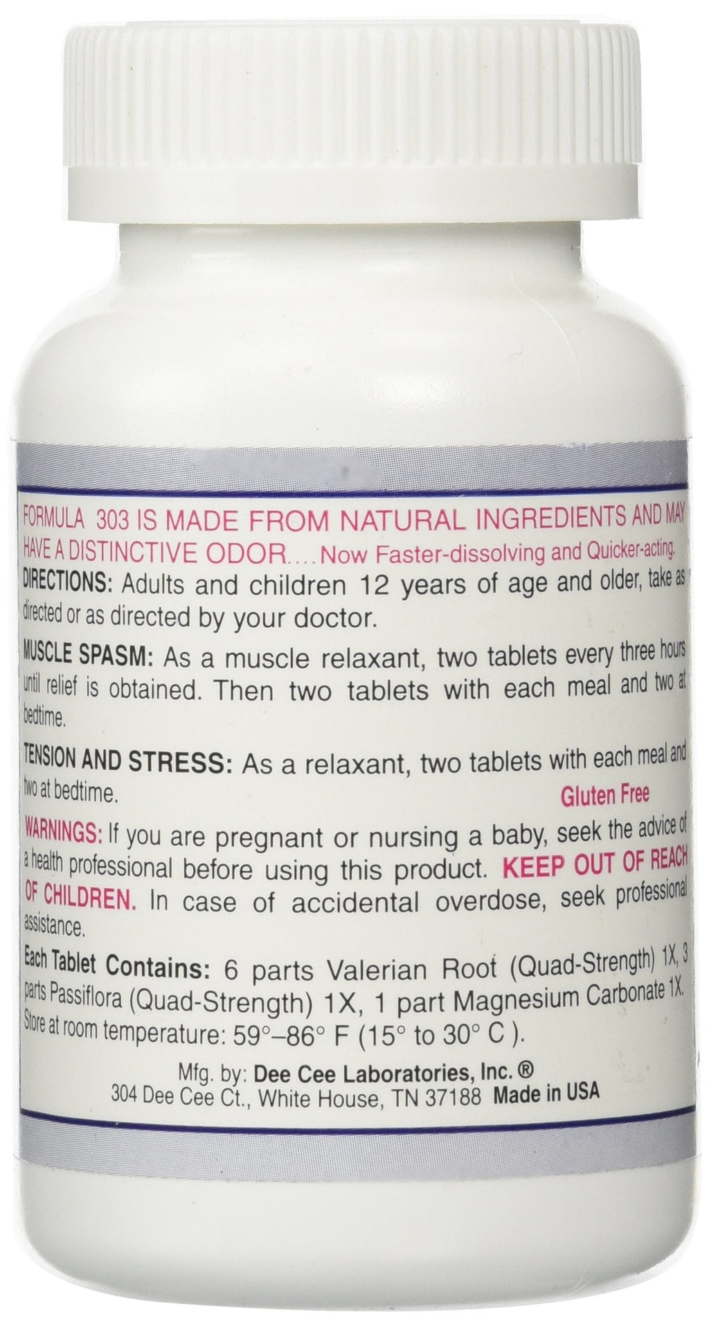 Dee Cee Labs Formula 303 Maximum Strength All-Natural Relaxant Tablets, 250 Tablets; All-Natural Relaxant containing Magnesium for Sore Muscles, Passion Flower, and Valerian Root Dee Cee Laboratories Au supplements