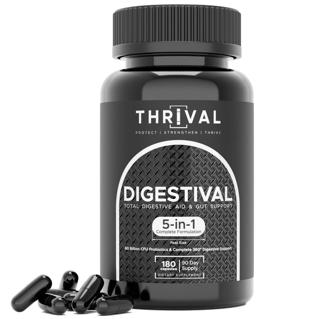 DIGESTIVAL 5-in-1 Gut Health Formula: Probiotics, Prebiotics, Enzymes, Gut Healing & Bloat Relief with 53 Ingredients, 60 Billion CFU, and Advanced Support for IBS,