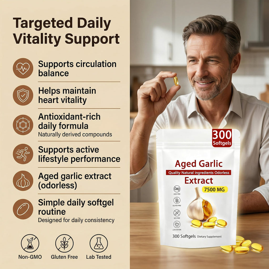 Aged Garlic Extract – 300 Count Odorless Garlic Supplement for Heart & Immune Support – Non-GMO, All-Natural Softgels, 2-Year Matured for Antioxidant Wellness (1)