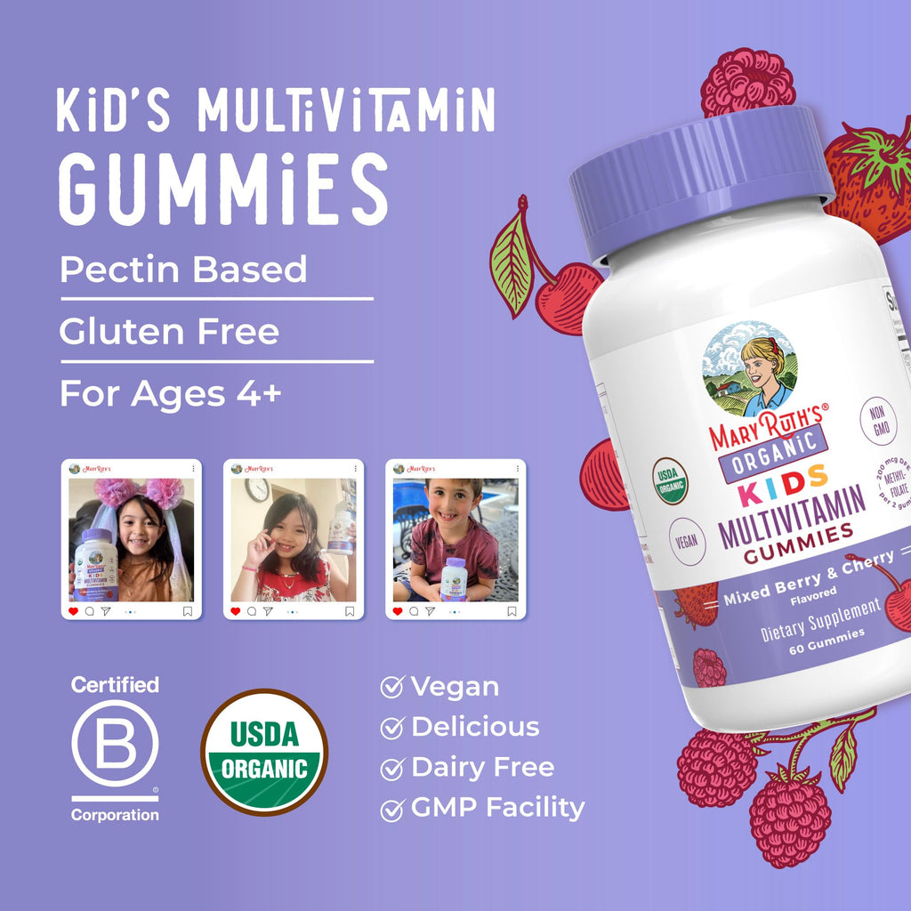 MARYRUTH'S Kids Vitamins | Multi | 1 Month Supply | Multivitamin Gummies for Ages 4+ | Multivitamin for Kids | Vegan | Only 2 Gummies a Day | 60 Count
