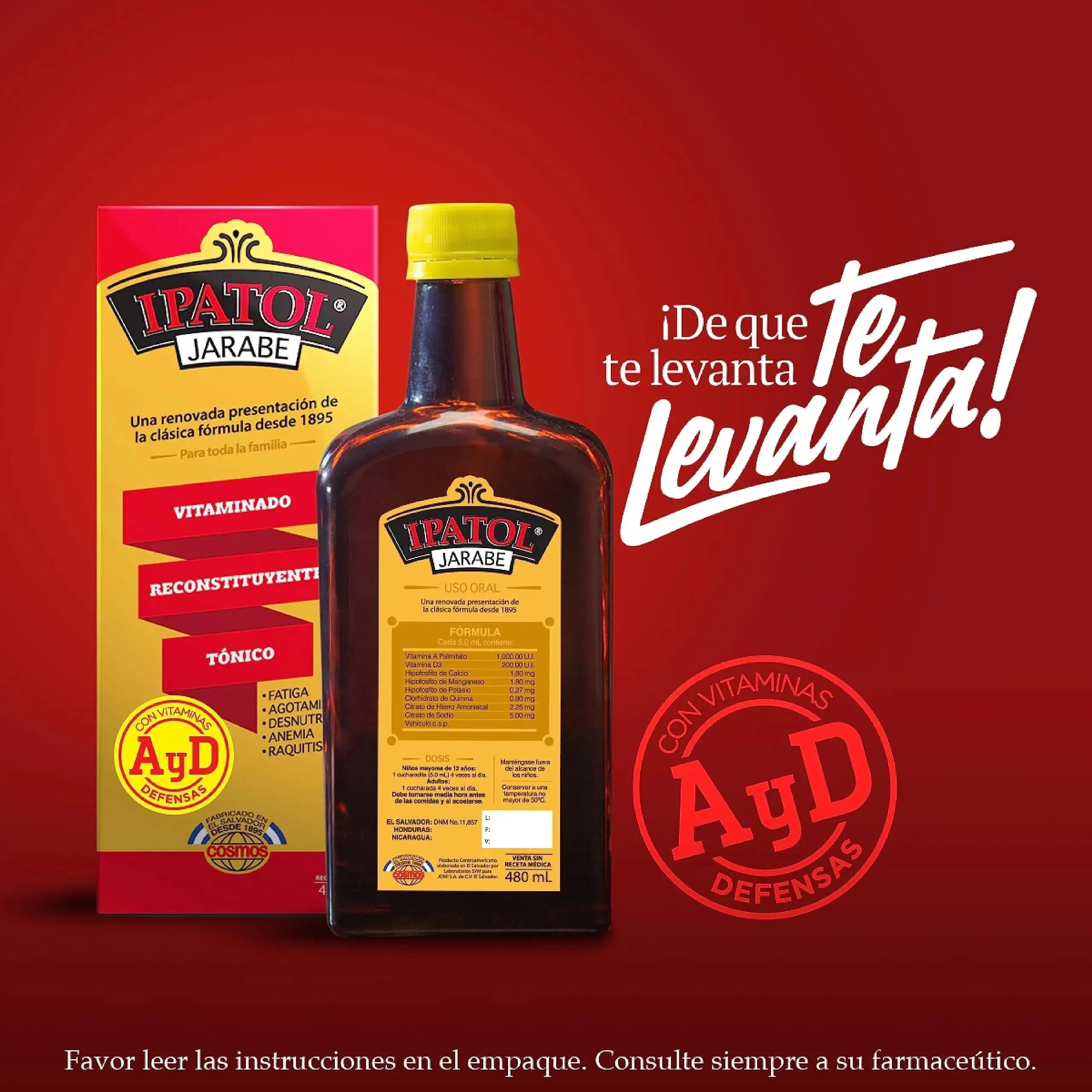 Ipatol, Multivitamin Supplement, Since 1895. Vitamin A, D, Calcium, Iron, Manganese, Sodium, Potassium. Suplemento multivitaminico, Desde 1895 Ipatol Au supplements