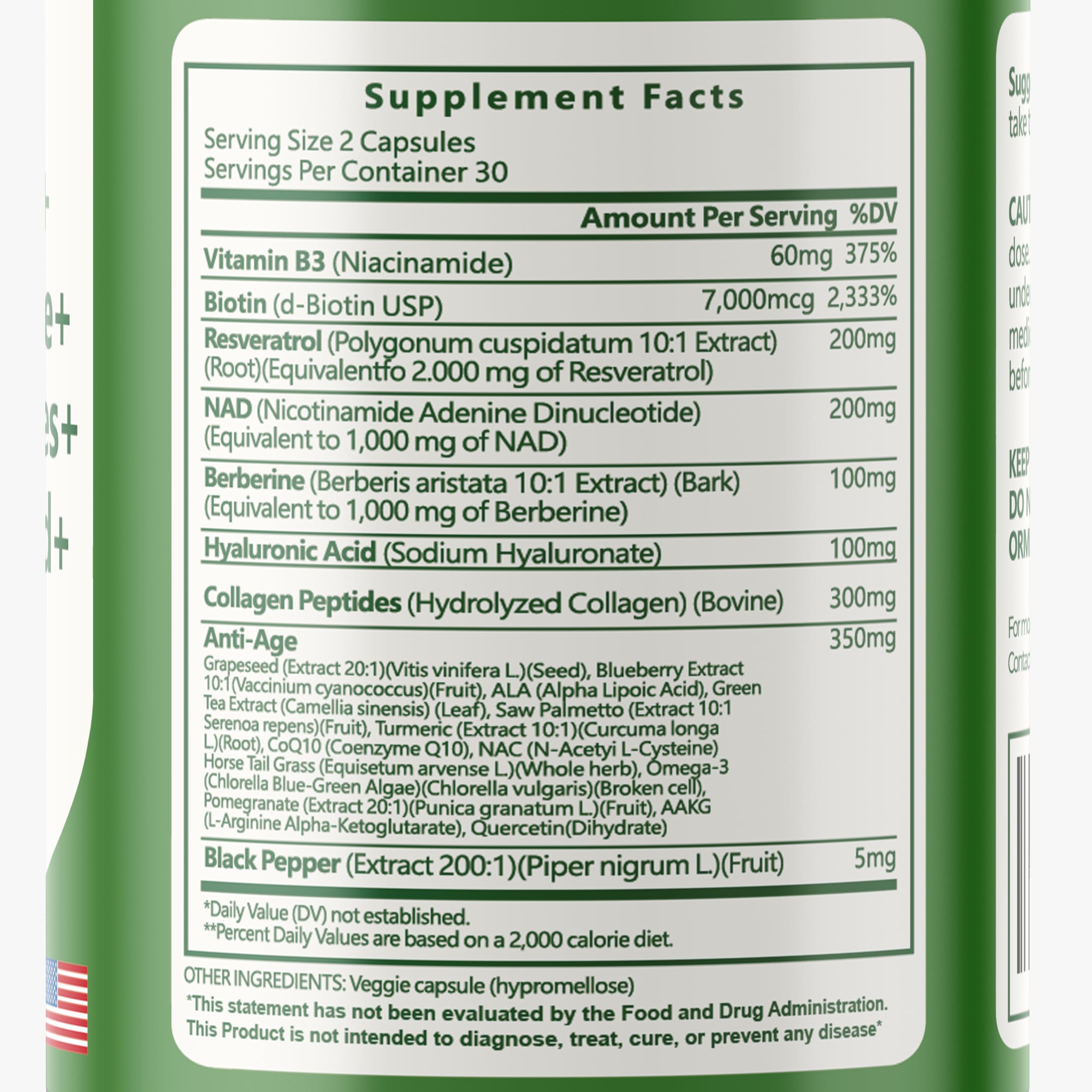 vitaxmin NAD Resveratrol Supplement 200mg with Berberine NAC Collagen - Nicotinamide Riboside NMN NADH CoQ10 Biotin Hyaluronic Acid - Hair Skin Nails Supplement - 60 Capsules vitaxmin Au supplements
