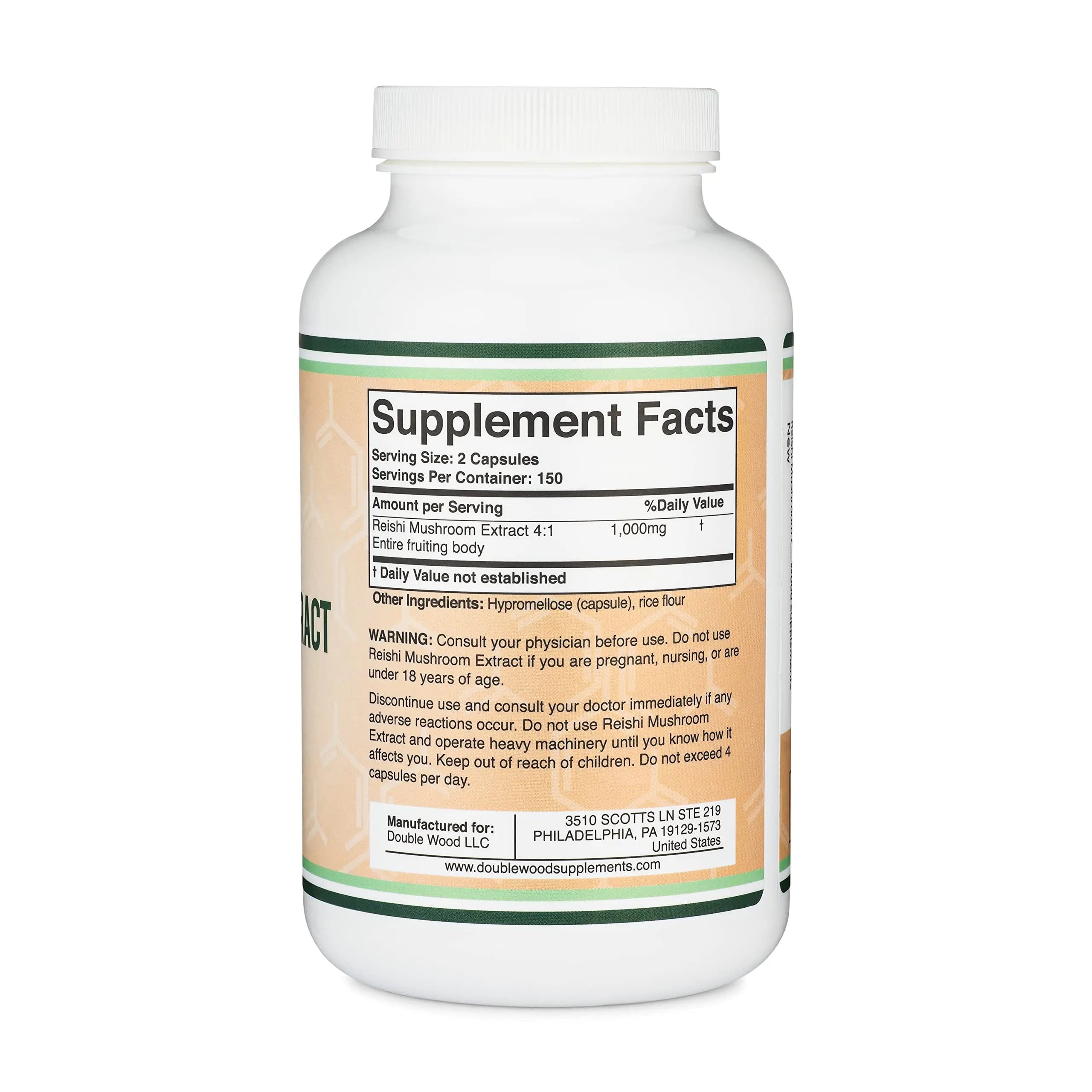 Reishi Mushroom Capsules (4:1 Ganoderma Extract, 1,000mg Red Reishi Powder Servings) Double Wood Supplements Au supplements