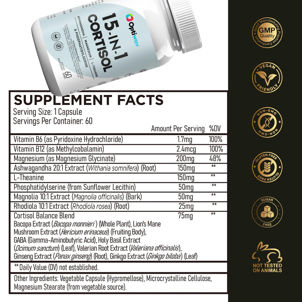 Optiwav Cortisol Detox Supplement for Women Men - Control & Lowering High Cortisol Level - Balance Calm Stress Relief Cleanse Adrenal Health Support - Magnesium Ashwagandha Cortisol Blocker Reducer Optiwav Au supplements