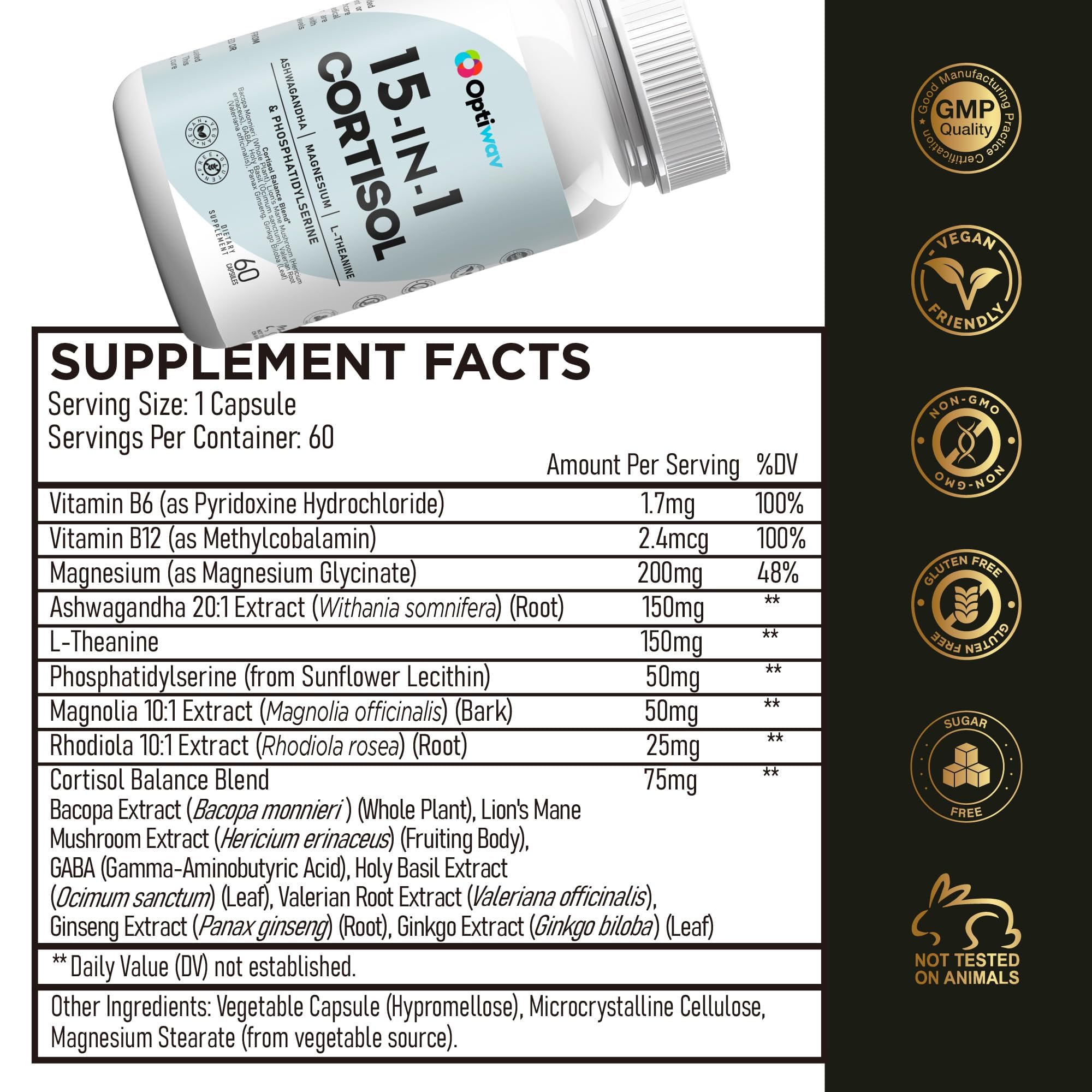 Optiwav Cortisol Detox Supplement for Women Men - Control & Lowering High Cortisol Level - Balance Calm Stress Relief Cleanse Adrenal Health Support - Magnesium Ashwagandha Cortisol Blocker Reducer Optiwav Au supplements