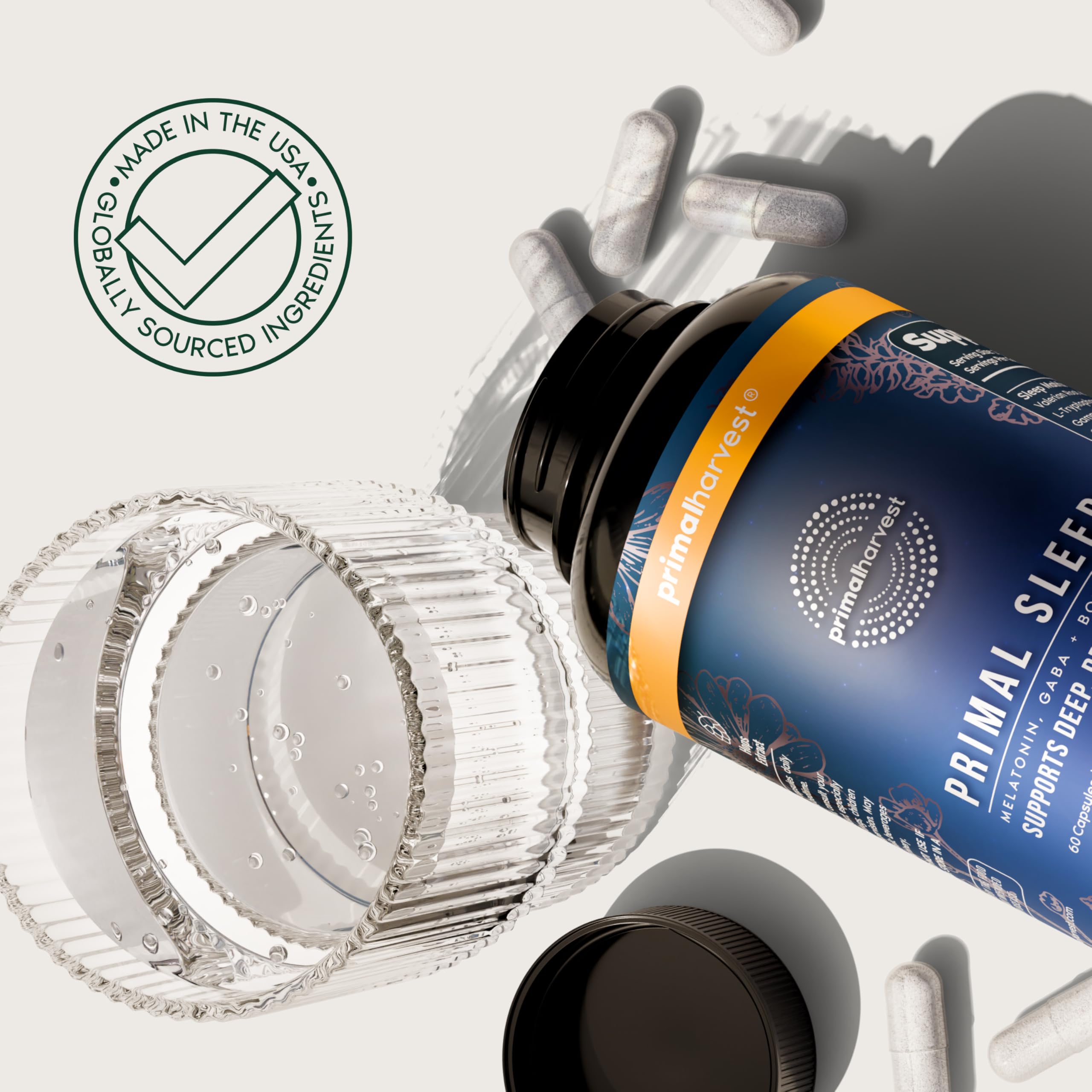 Primal Harvest Primal Sleep Support Supplement for Adults with Melatonin, GABA, Valerian Root, L-Tryptophan, Magnesium Bisglycinate Chelate