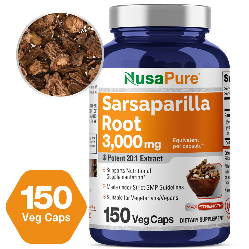 NusaPure Sarsaparilla Root 20:1 Extract - Suitable for Vegetarian/Vegan, Non - GMO - 3000 mg - 150 Capsules NusaPure Au supplements