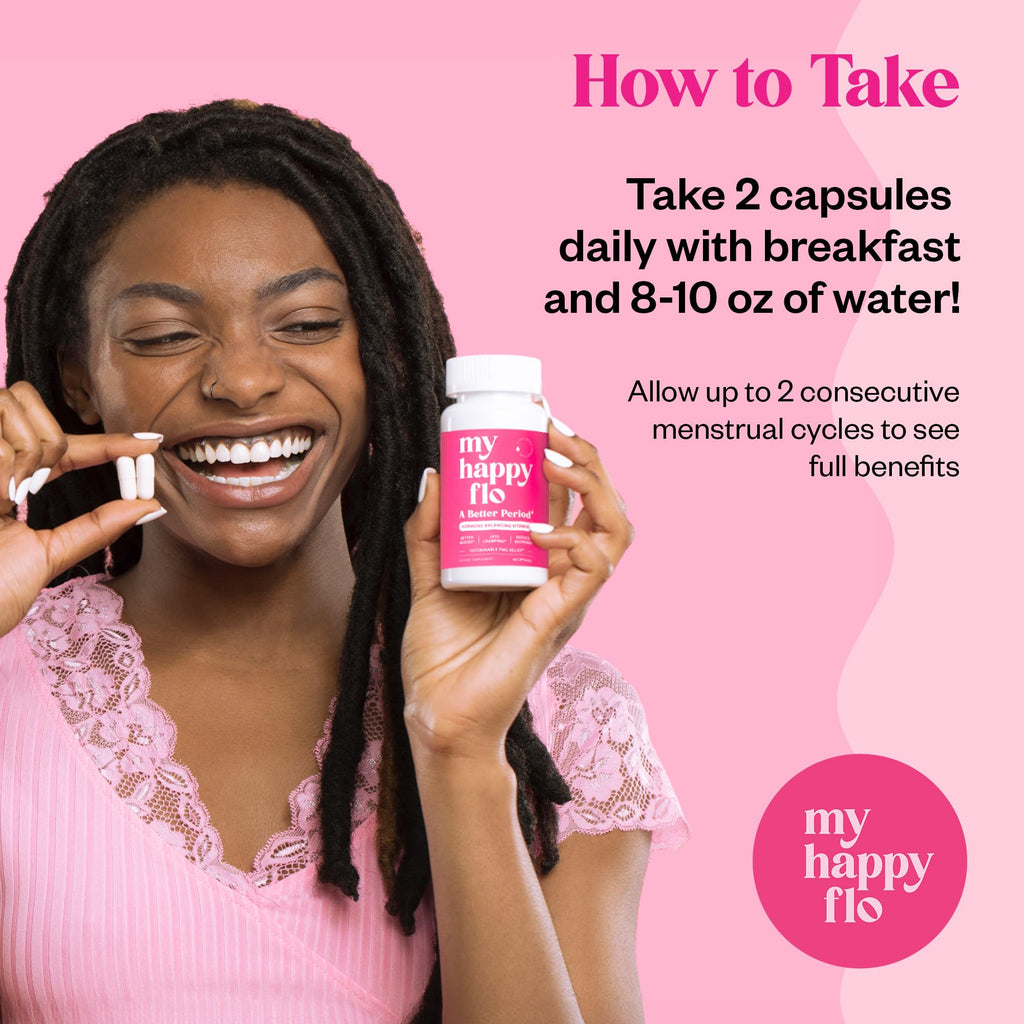 My Happy Flo PMS Support Supplement for Women with Iron, PMS Relief Hormone Support for Women, 10-in-1 PMDD Supplements for Women | DIM & I3C Indole-3-Carbinol for Cramp Relief, Heavy Flow - 60 Caps My Happy Flo Au supplements