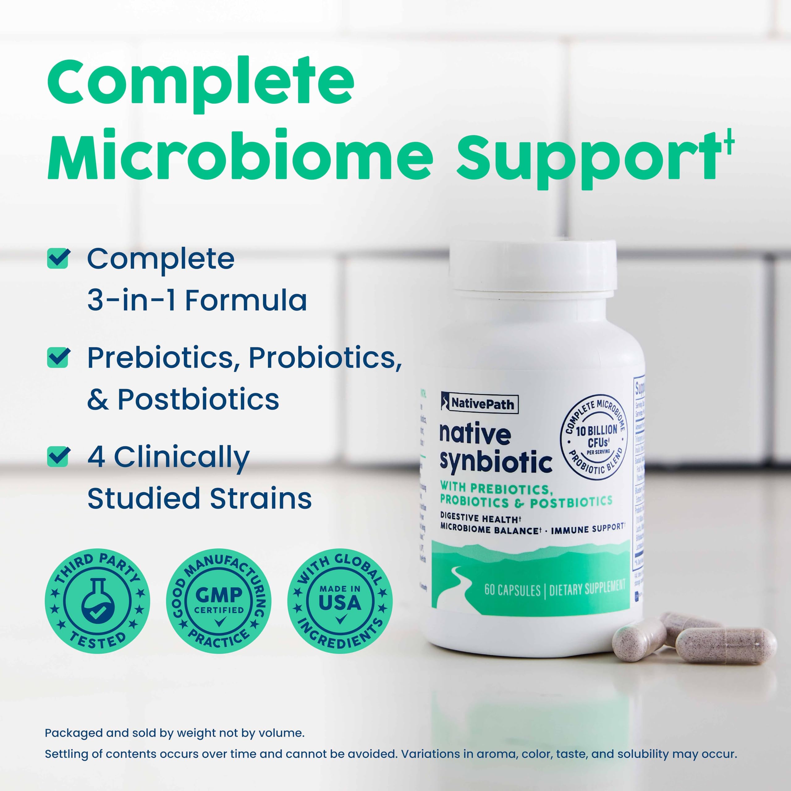 NativePath Complete Synbiotic - Pre, Pro & Postbiotic 3-in-1 for Gut Health & Digestive Support - 10 Billion CFU, 30 Servings