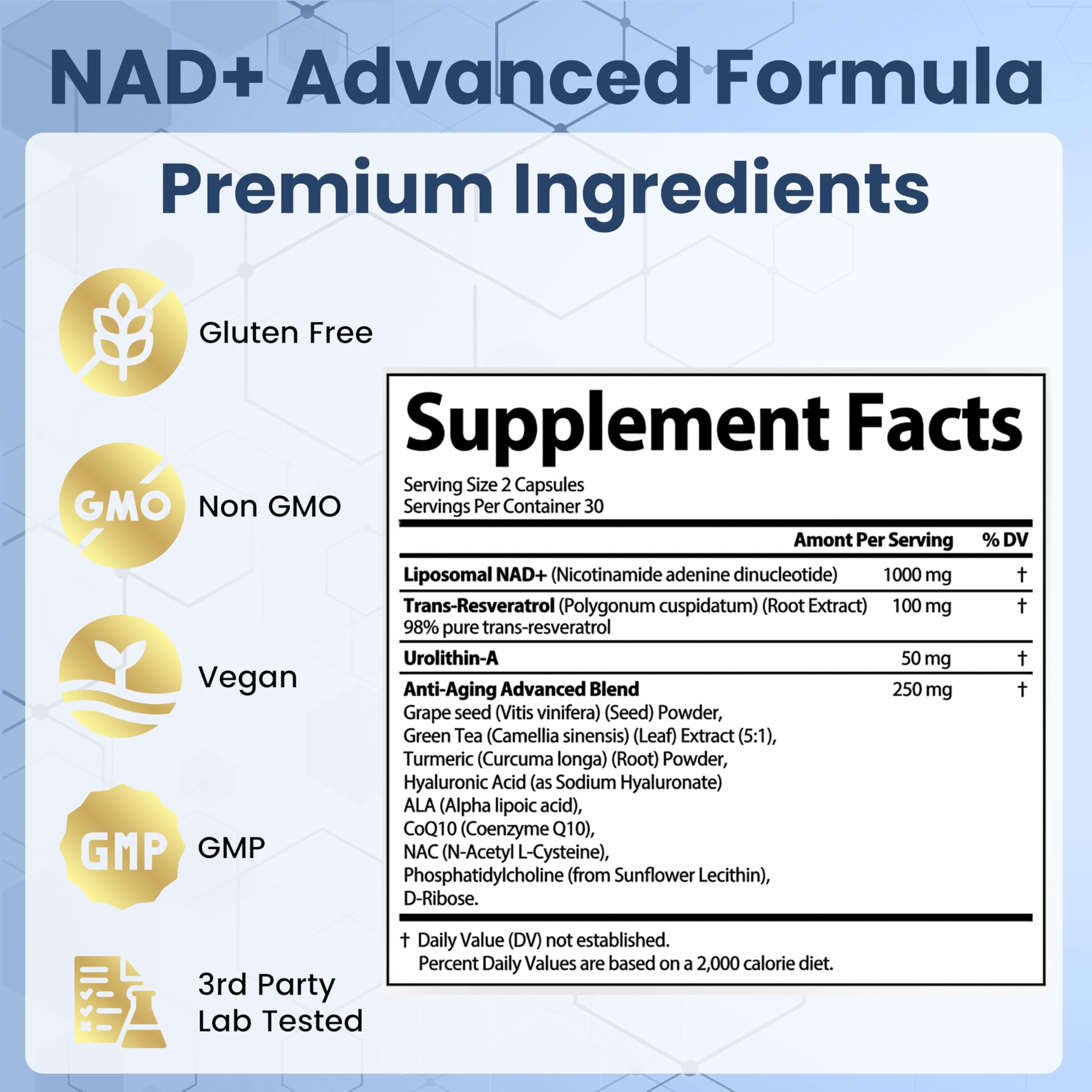 1000mg NAD Supplement with Resveratrol - Advanced Liposomal NAD+ Supplements for Men and Women - Anti-Aging Cell Regenerator - 60 NAD Plus Capsules for Energy & Cellular Health StrongVit Au supplements