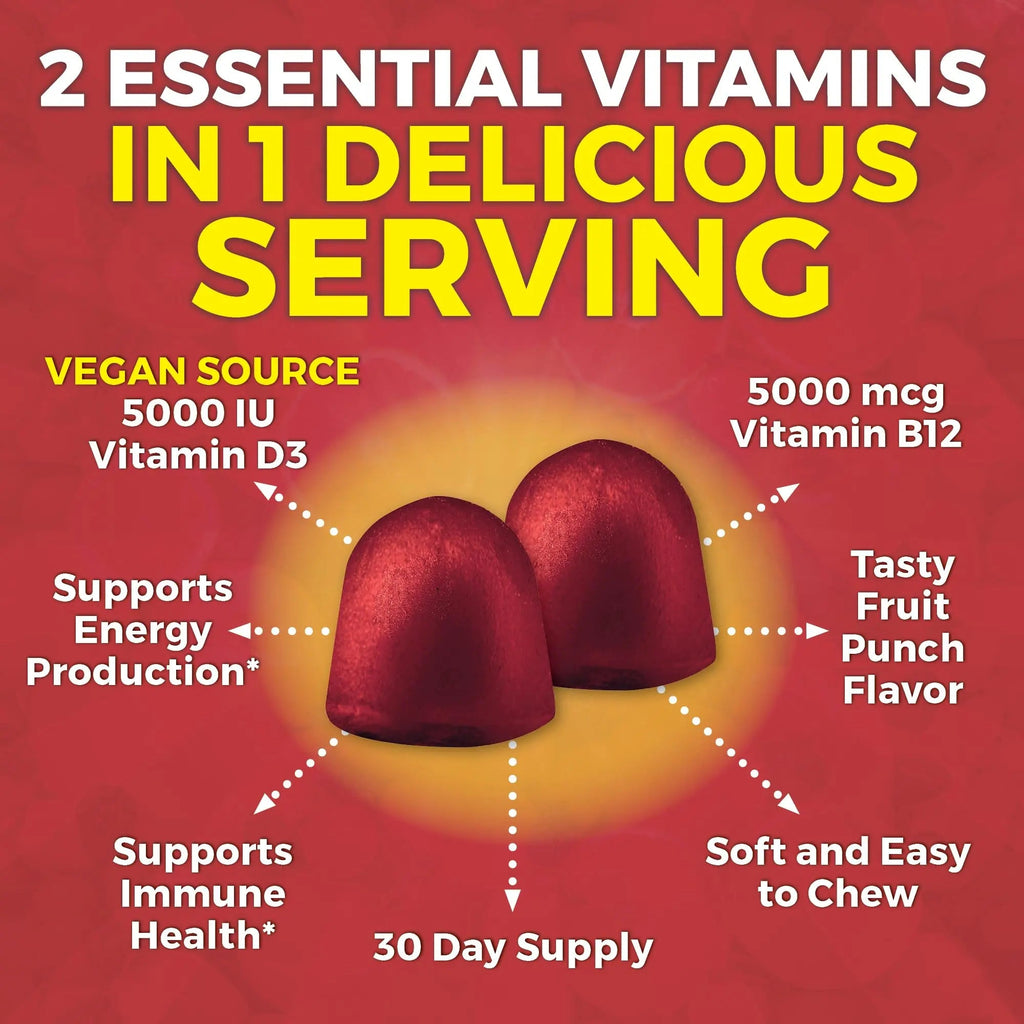 Viva Naturals Plant-Based B12 Gummies with Vitamin D3 - Chewable 5000mcg B12 Viva Naturals Au supplements