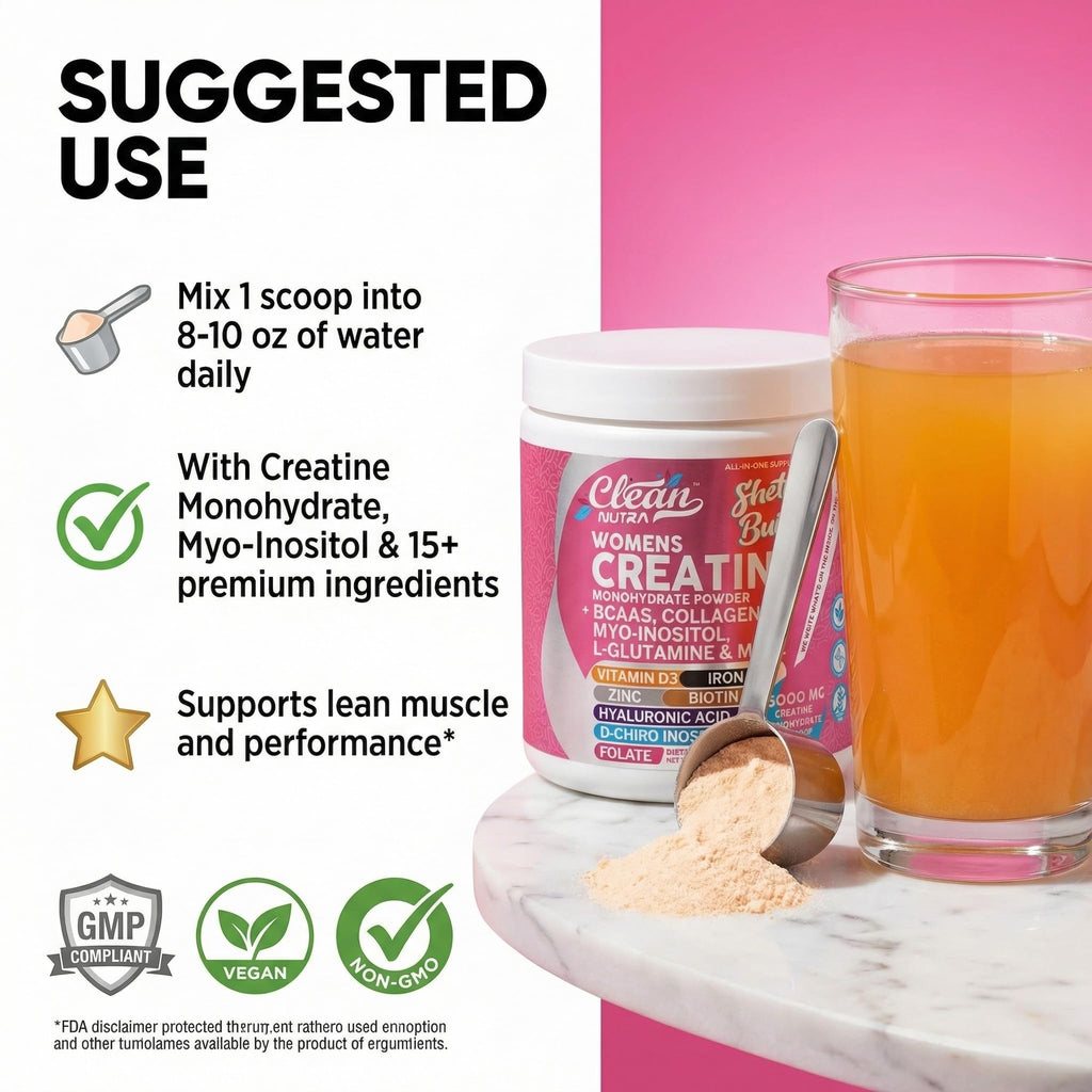 Creatine for Women | Creatine Monohydrate + Powder Myo-Inositol Collagen Biotin Hyaluronic Acid Folate L Glutamine Vitamin D3 Iron Zinc