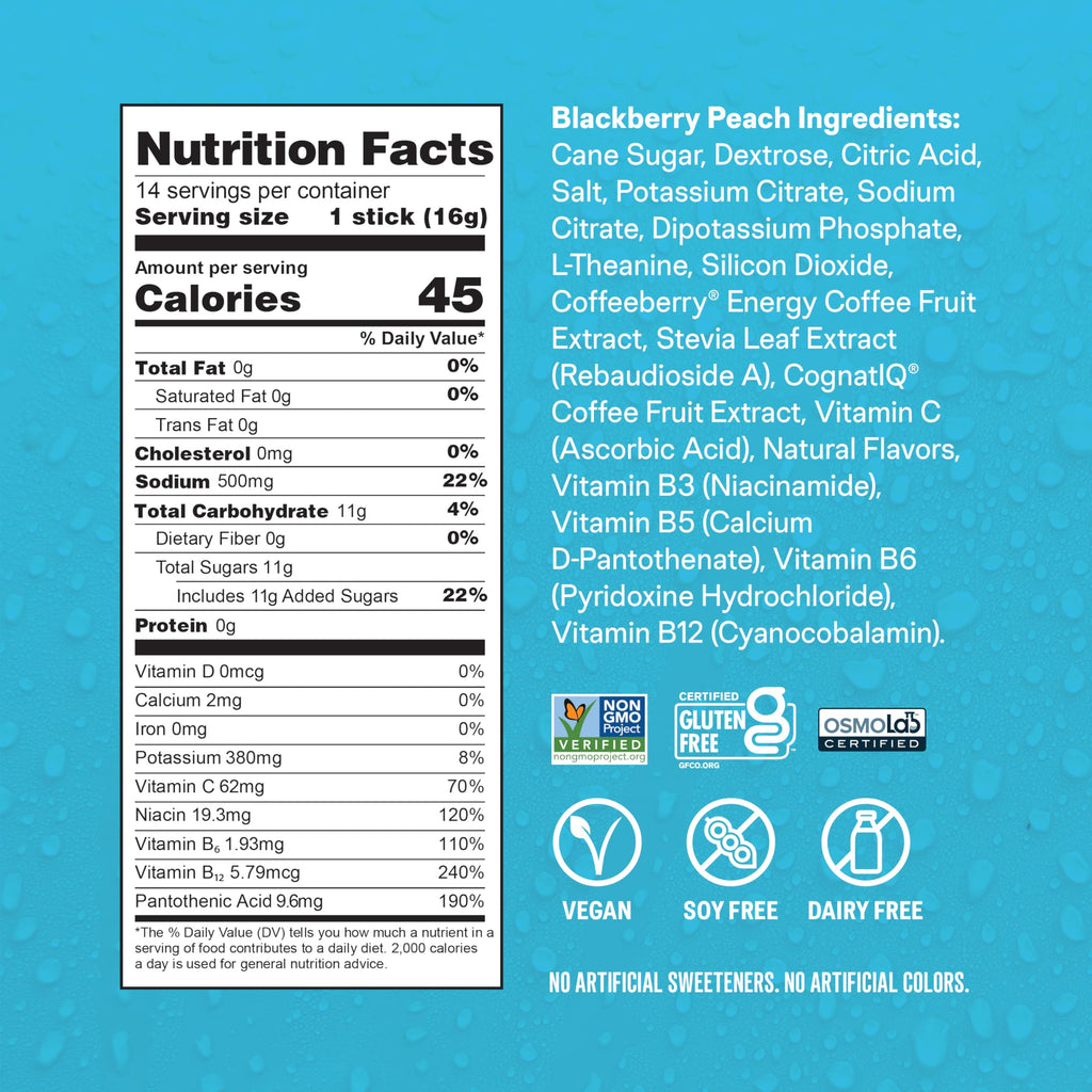 Liquid I.V.® Hydration Multiplier +Energy - BlackBerry - Peach | Electrolyte Powder Drink | 1 Pack (14 Servings)