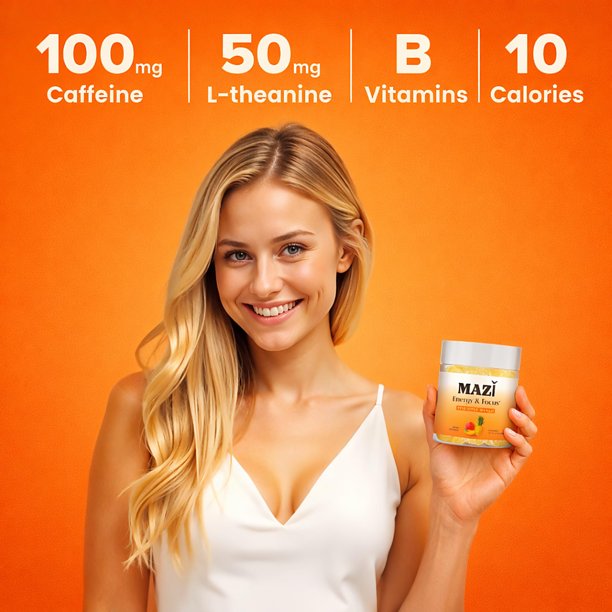 Energy & Focus Gummies | 100mg Natural Caffeine + L-Theanine + Vitamin B6 & B12 + CoQ10 | Nootropic Cognitive Brain Performance Supplement | No Crash or Jitters MAZI Au supplements