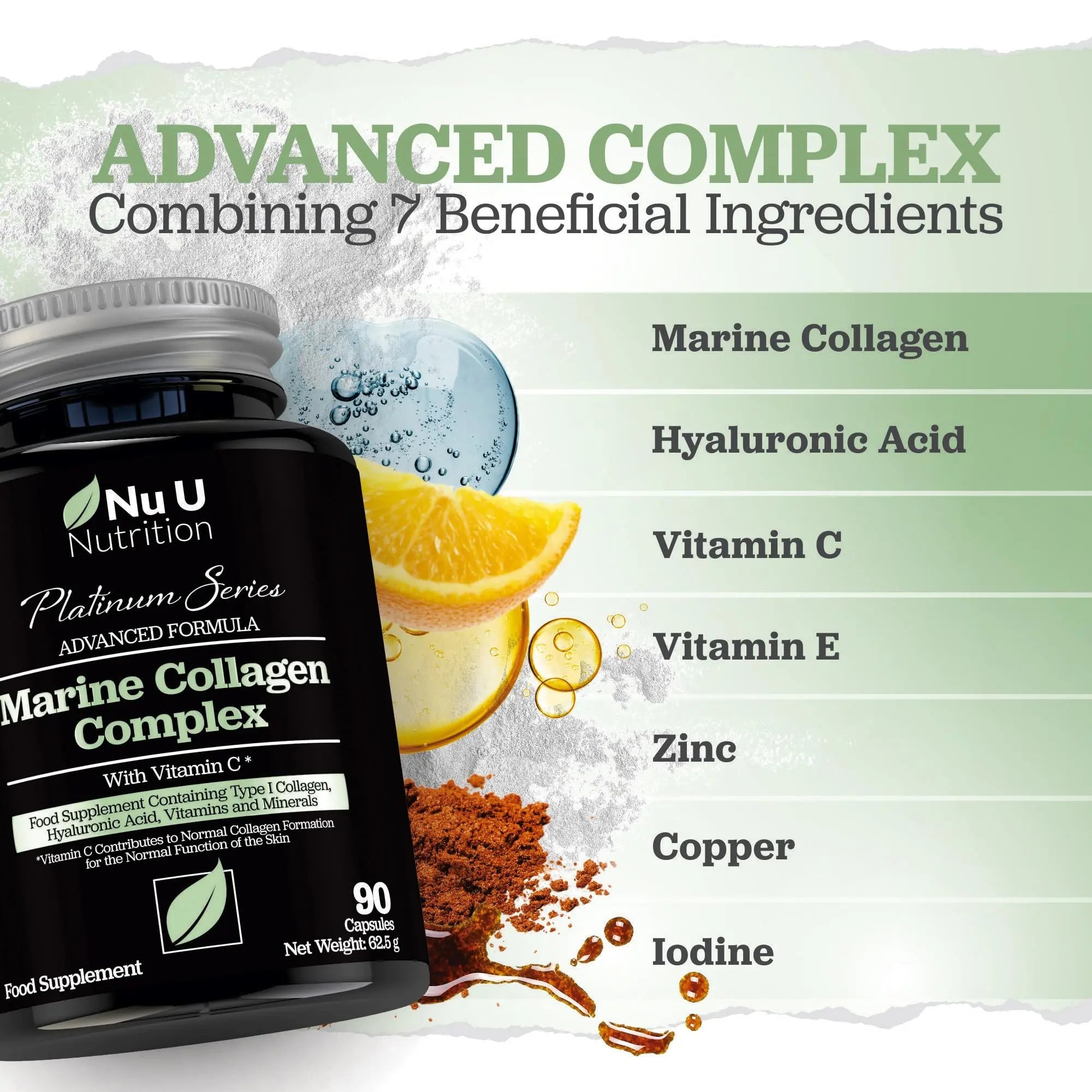 Marine Collagen with Hyaluronic Acid, Vitamin C - 90 Hydrolysed Capsules (not Tablets) - Premium High Strength Collagen Nu U Nutrition Au supplements