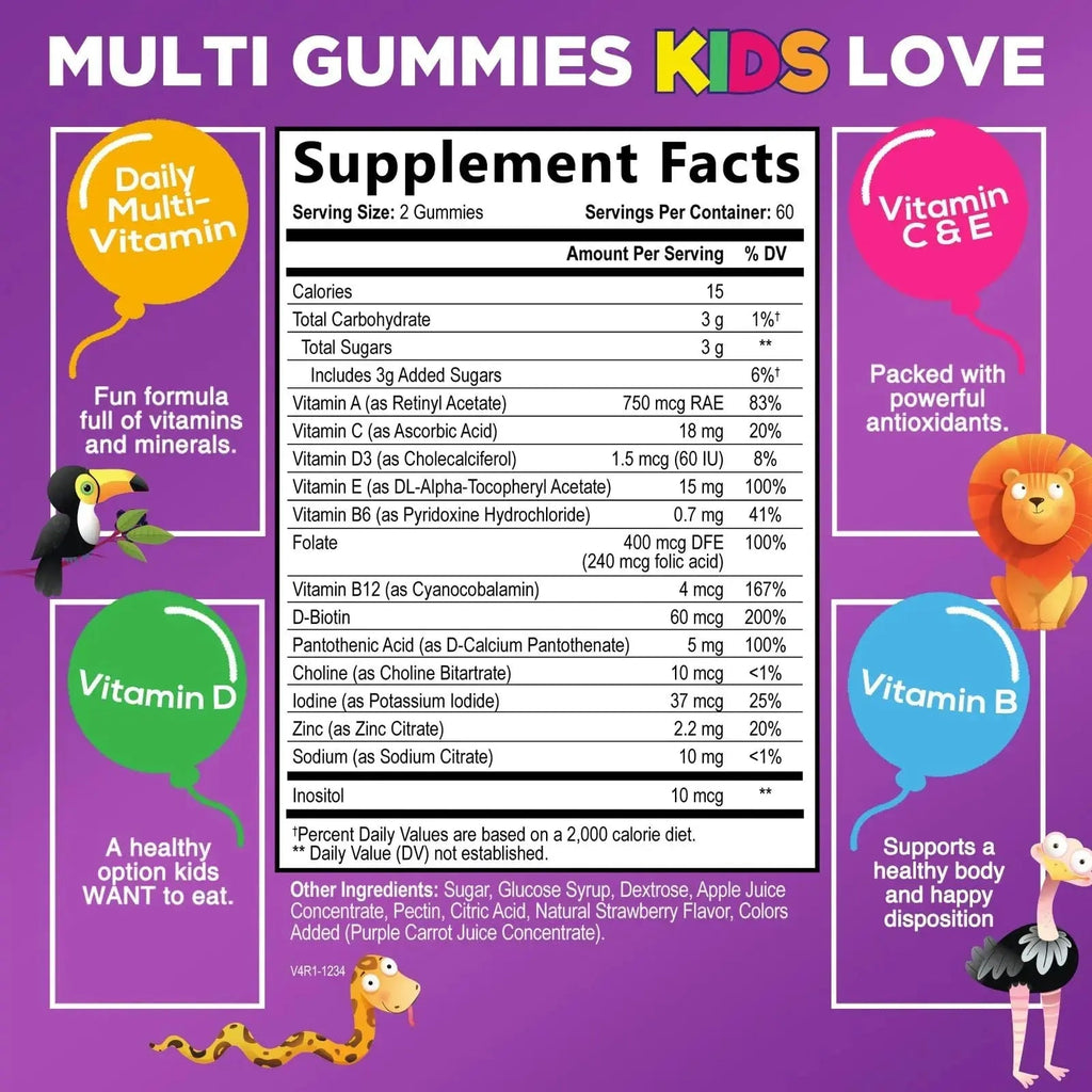 Multivitamin for Kids - Complete Daily Children's Multi Vitamin Gummies with Vitamin D, B Vitamins, Zinc & More - Energy, Memory Focus Nature's Nutrition Au supplements