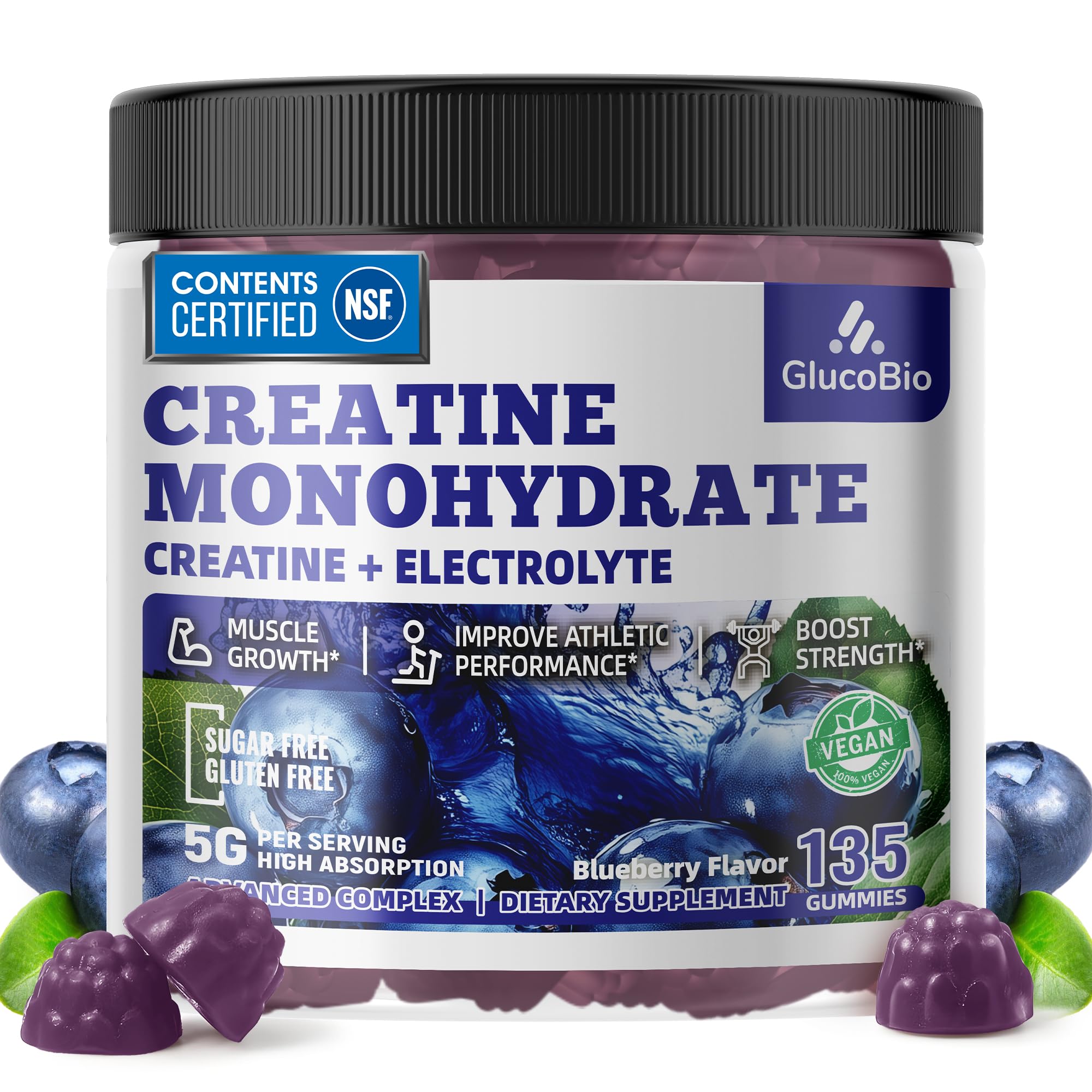 GlucoBio Creatine Monohydrate Gummies (5g) – Pre-Workout Energy & Muscle Growth Support for Men & Women