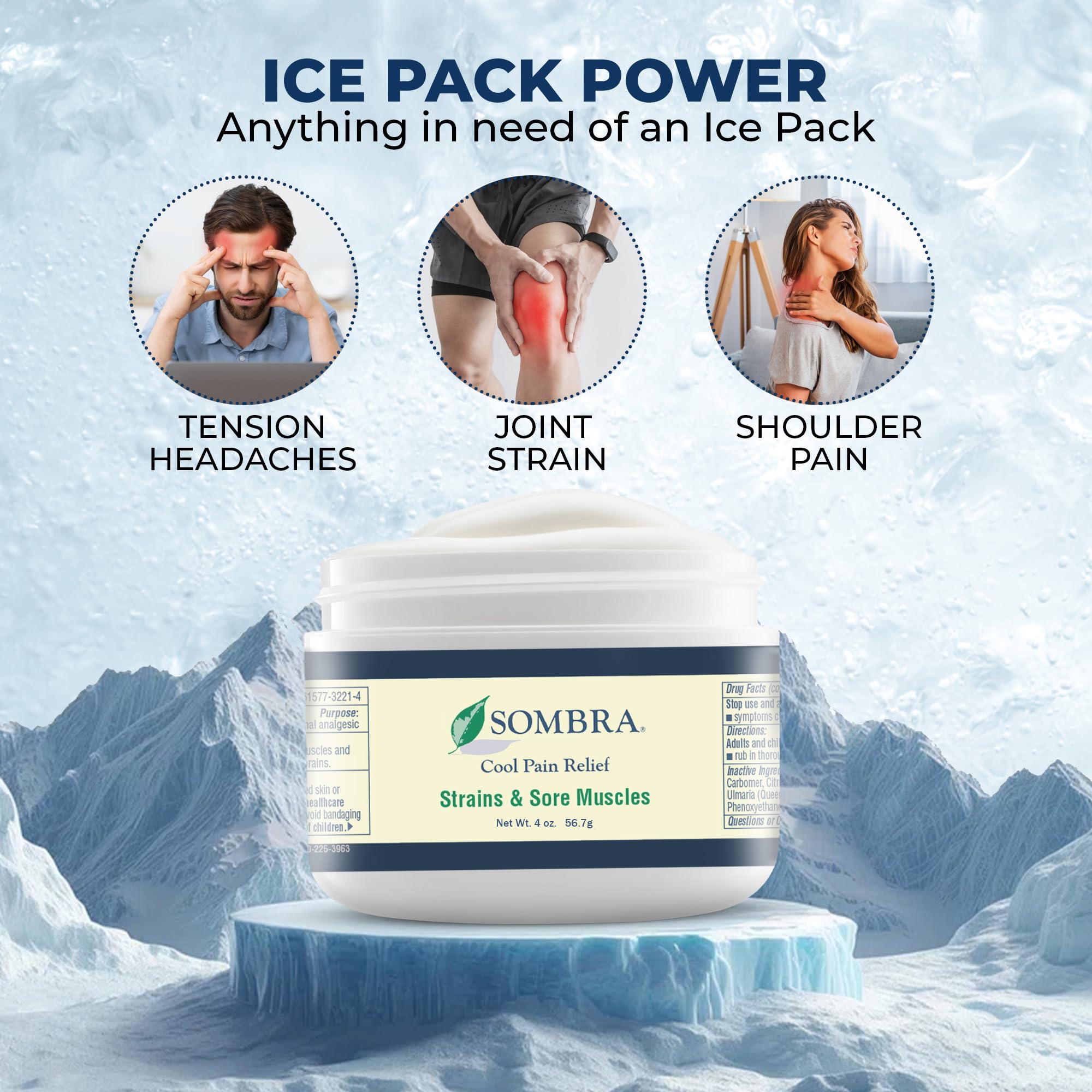 Sombra Original Cool Therapy Gel Cold Pain Relief for Swelling, Growing Pains, Soreness, Post-Workout, Vegan Formula Free of Artificial Fragrances, Dyes, NSAID, Wax, Petroleum, Alcohol - 4oz Jar Sombra Au supplements