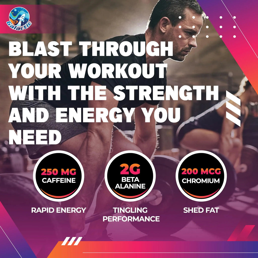 Galactic Pre-Workout Gummies, All Natural, 250mg Caffeine, Beta-Alanine, L-Citrulline Galactic Au supplements