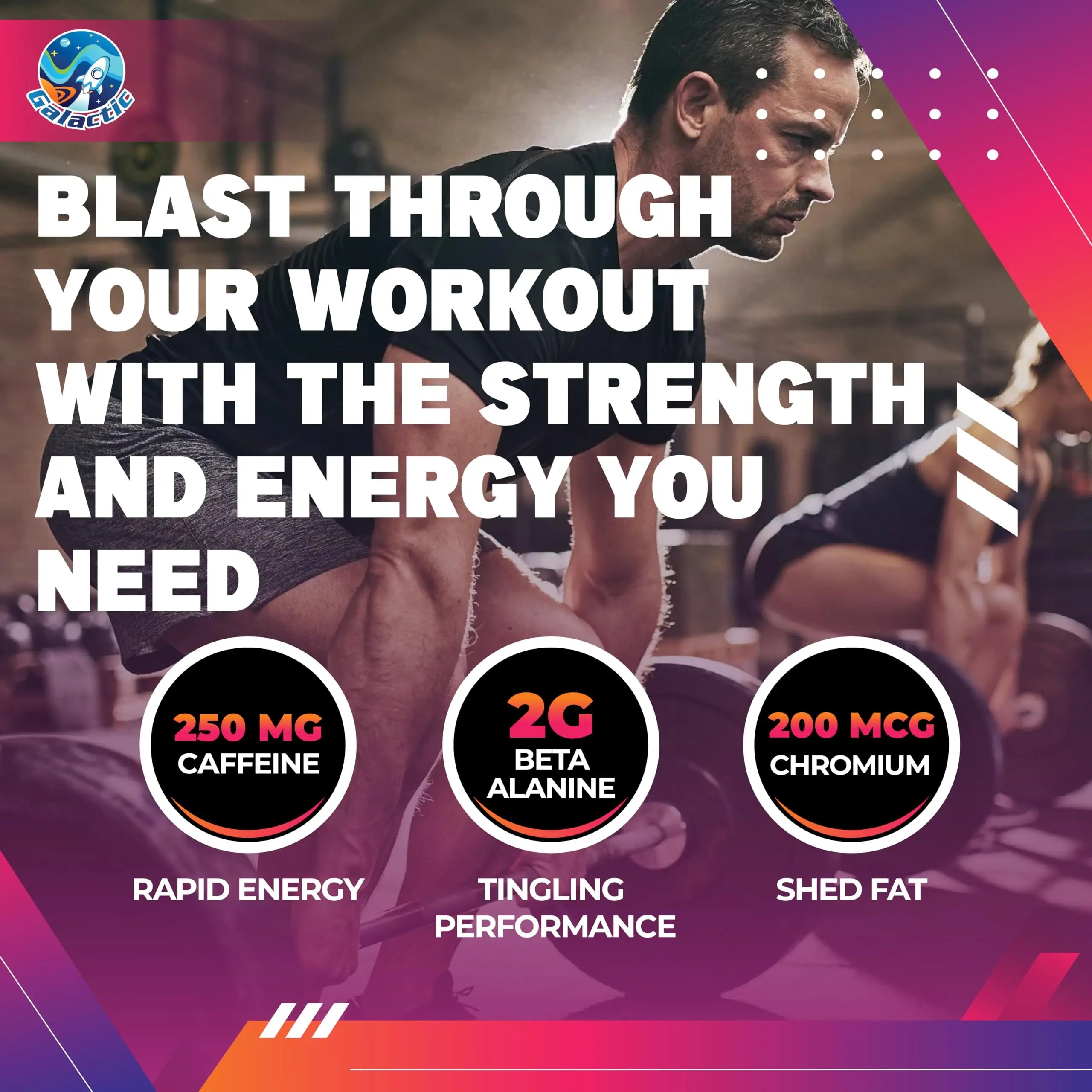 Galactic Pre-Workout Gummies, All Natural, 250mg Caffeine, Beta-Alanine, L-Citrulline Galactic Au supplements