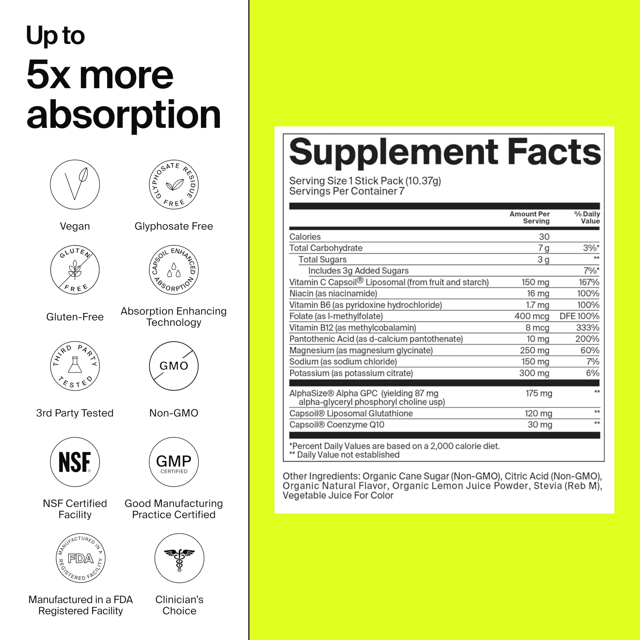 The Absorption Company Electrolyte Powder Packets - Workout Recovery & Hydration Drink Mix with Liposomal Glutathione, Vitamin C & Methylated B Vitamins