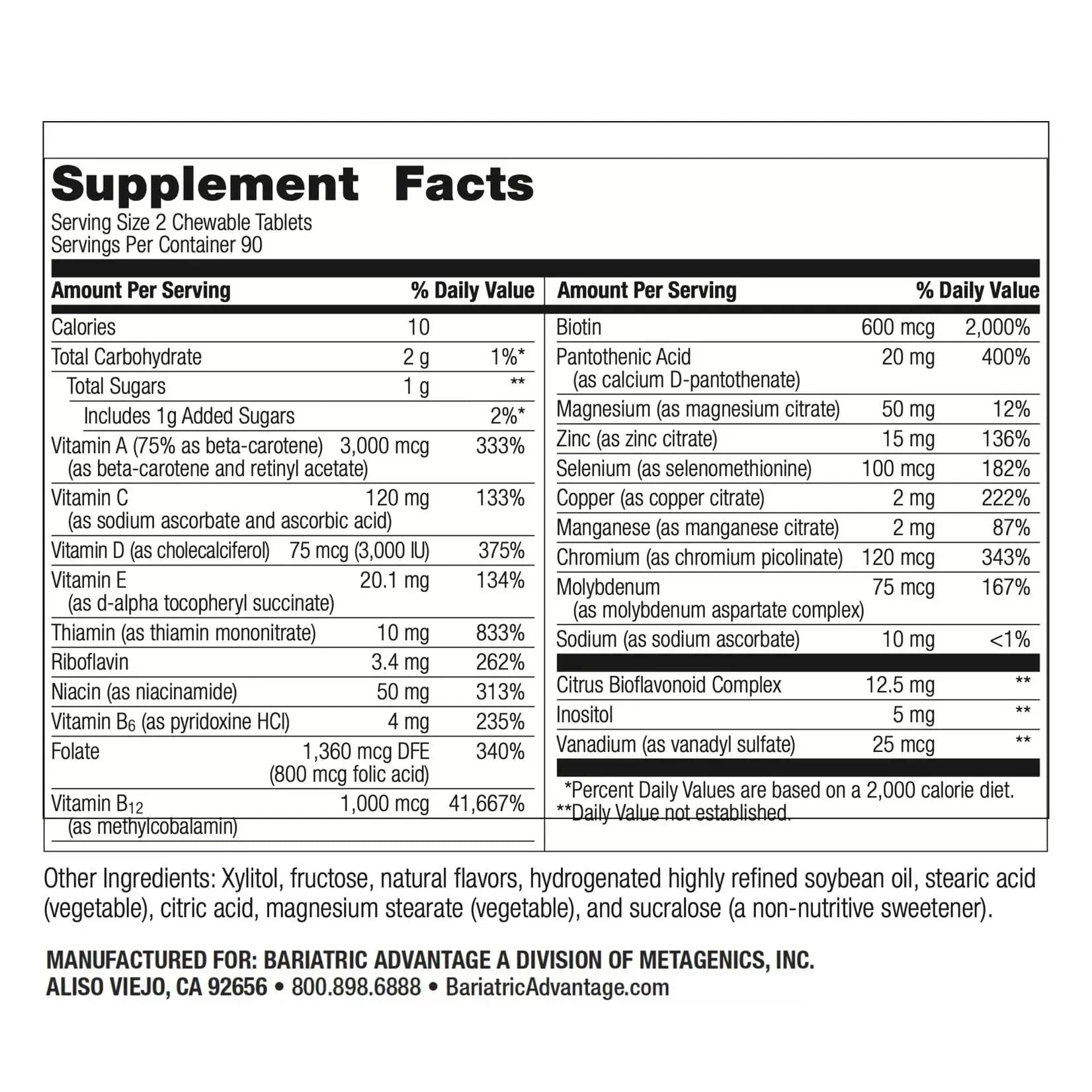 Bariatric Advantage Chewable Essential Multivitamin Without Iron - 200 DV of Key Nutrients - Trace Mineral Support Bariatric Advantage Au supplements