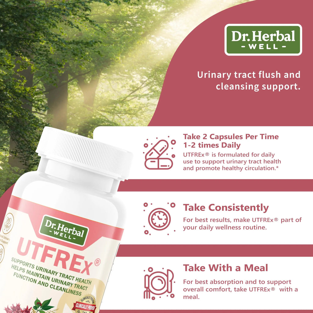 DR. HERBAL WELL UTFREX Clinically Proven Urinary Tract UTI Health Supplement Natural Support Cleanse Flush Protect (No Probiotics & D-Mannose) – 60 Capsules DR. HERBAL WELL Au supplements