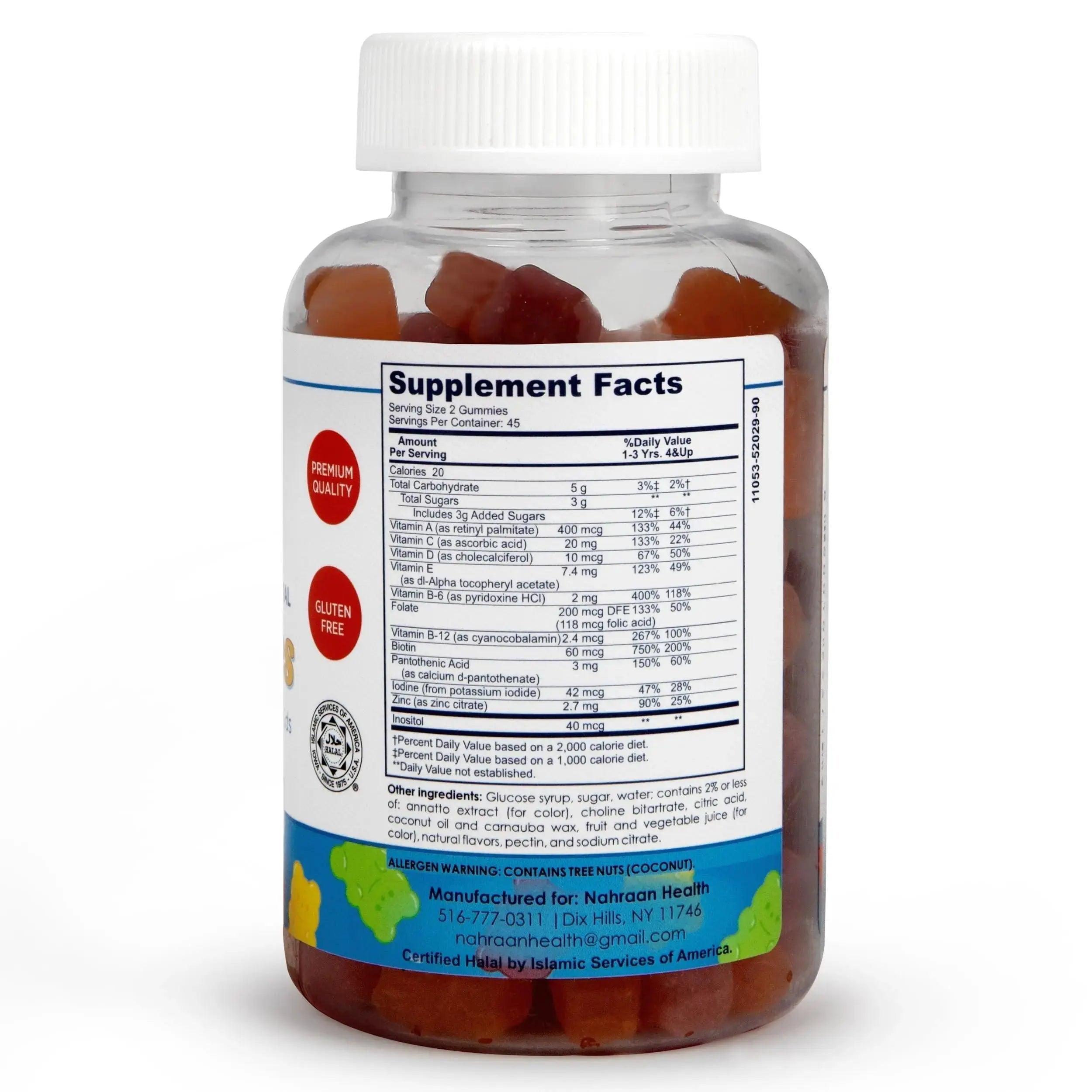 NAHRAAN HEALTH Halal Vitamins for Kids - Halal Multivitamins for Kids Vitamin A, C, D, E, B6, B12 - Non-GMO Vegetarian, Halal Gummies - 90 Count NAHRAAN HEALTH Au supplements