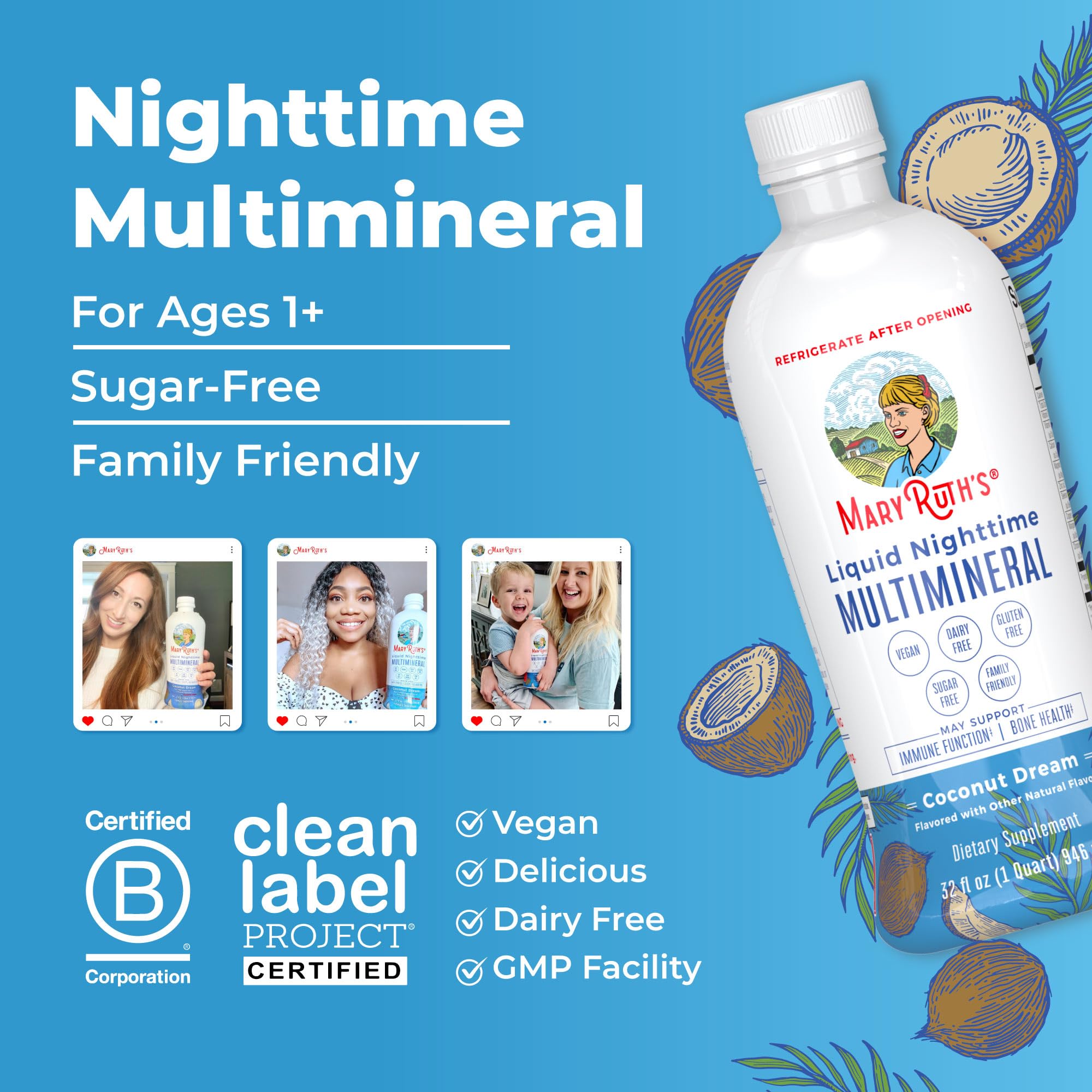 MaryRuth Organics Liquid Nighttime Multimineral | No Melatonin | Bedtime Routine | Magnesium Citrate | Calcium | Zinc | Vitamin D3| Available in 4 Flavors - Vegan | Sugar Free | Gluten Free | 32 Oz MARYRUTH'S Au supplements