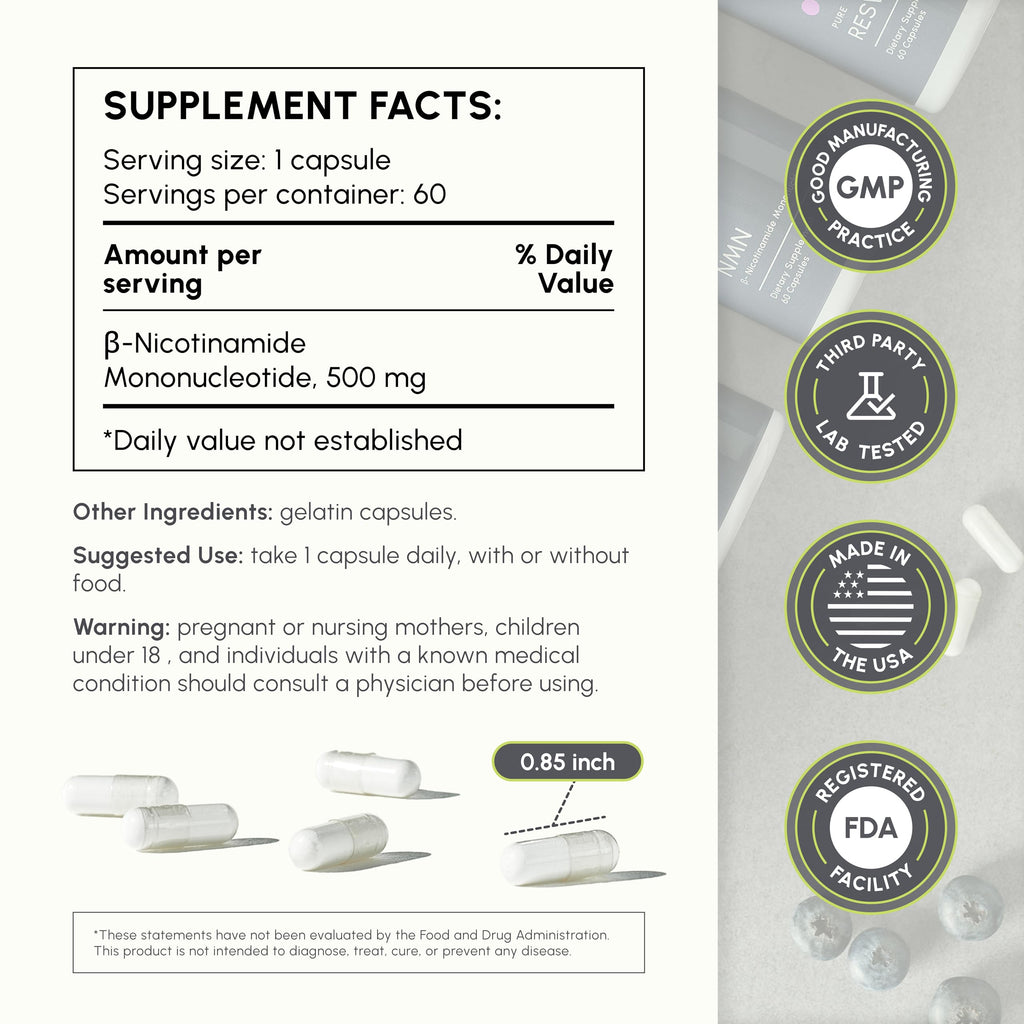 partiQlar NMN Supplement 500mg – Nicotinamide Mononucleotide NMN & Booster for Cellular Energy, Longevity & Healthy Aging – 2-Month Supply (60 Capsules) partiQlar Au supplements