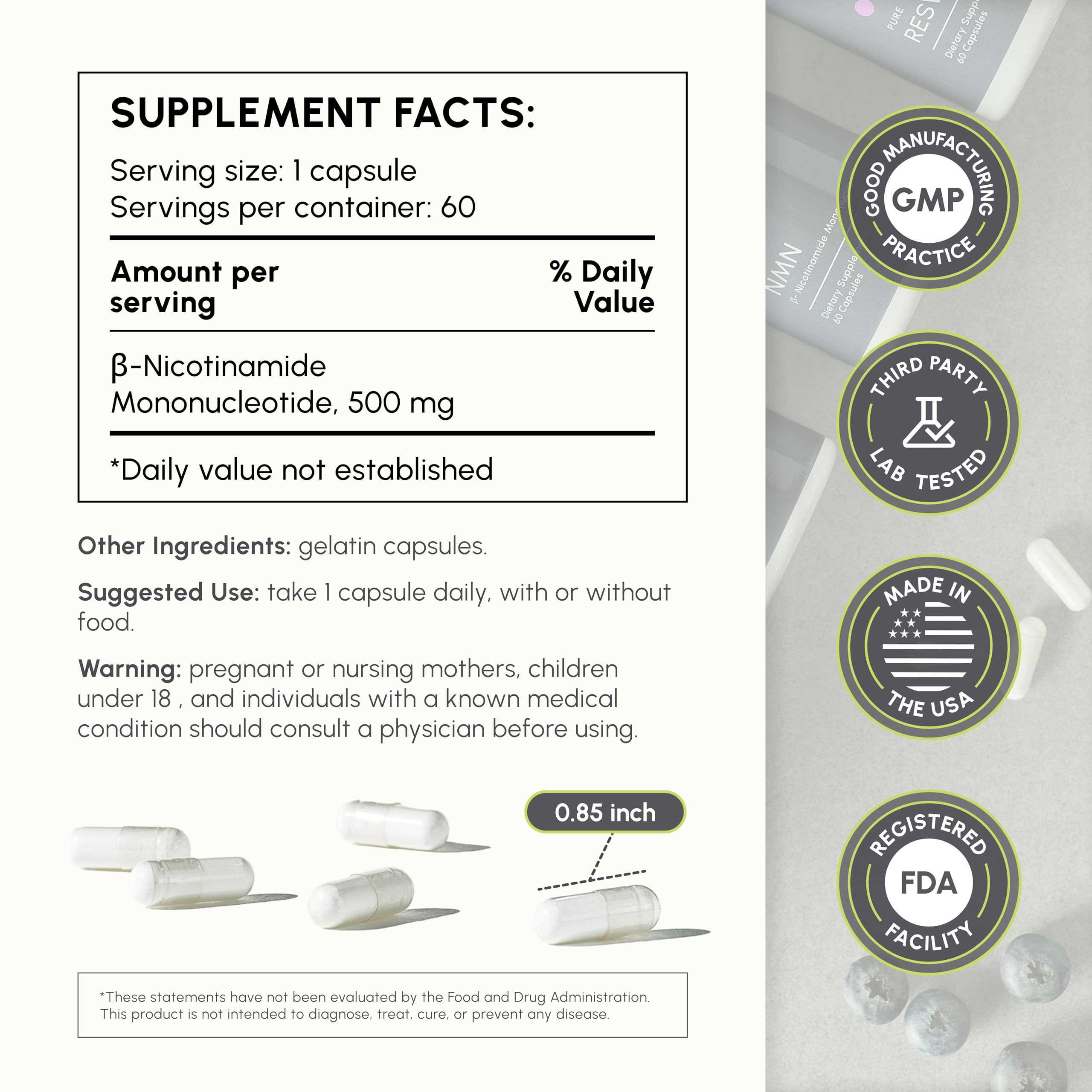 partiQlar NMN Supplement 500mg – Nicotinamide Mononucleotide NMN & Booster for Cellular Energy, Longevity & Healthy Aging – 2-Month Supply (60 Capsules) partiQlar Au supplements