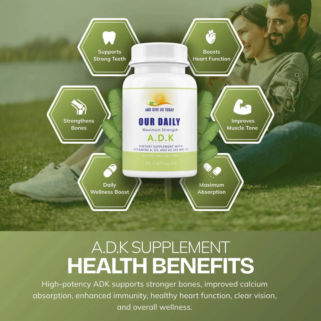 Daily Vites, ADK Vitamin Supplement 5000 IU, 90 Capsules - 3 Months Supply - High Potency Vitamin A, D3 & K2 (MK-7) - Physician Formulated ADK for Bone, Heart AND GIVE US TODAY OUR DAILY Au supplements