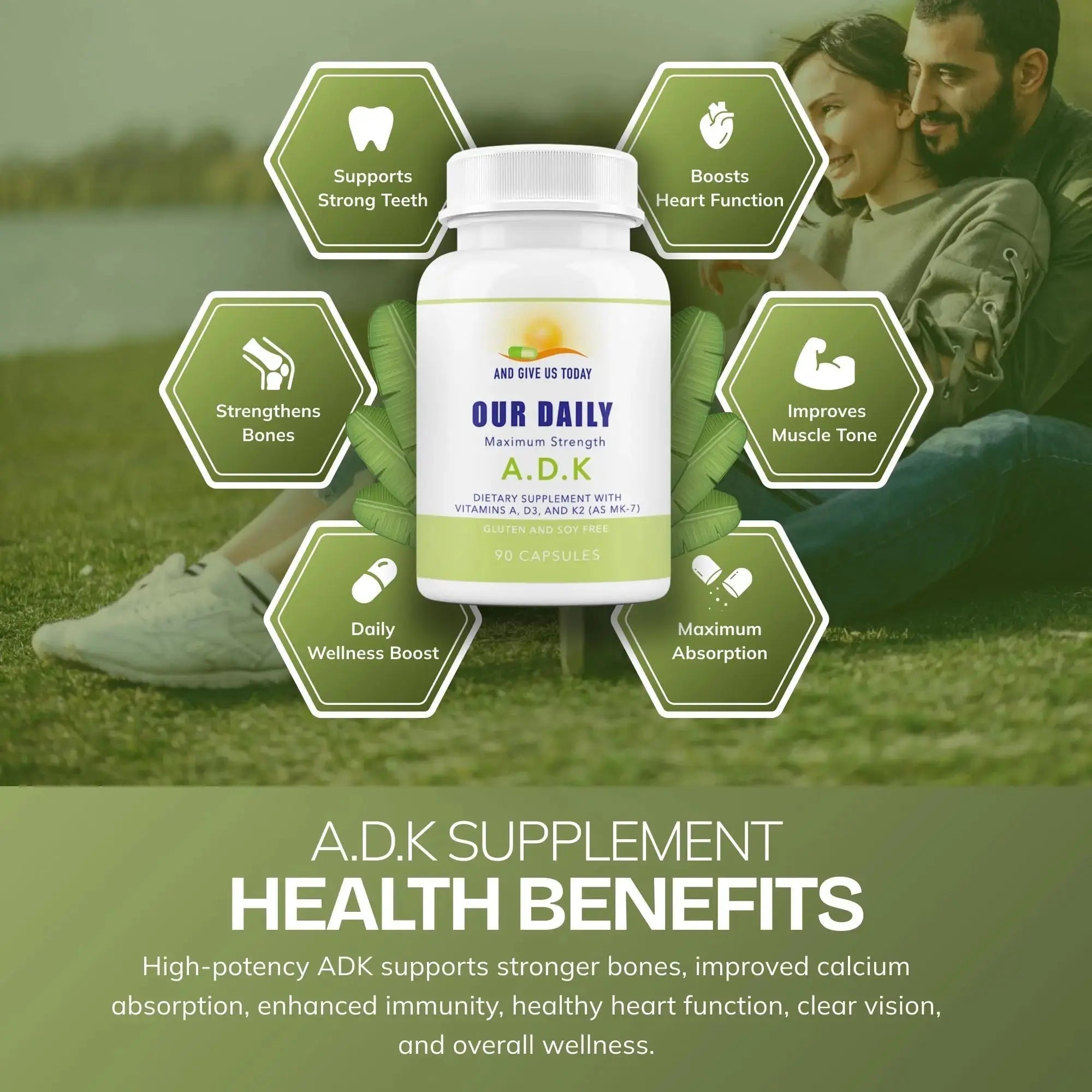 Daily Vites, ADK Vitamin Supplement 5000 IU, 90 Capsules - 3 Months Supply - High Potency Vitamin A, D3 & K2 (MK-7) - Physician Formulated ADK for Bone, Heart AND GIVE US TODAY OUR DAILY Au supplements