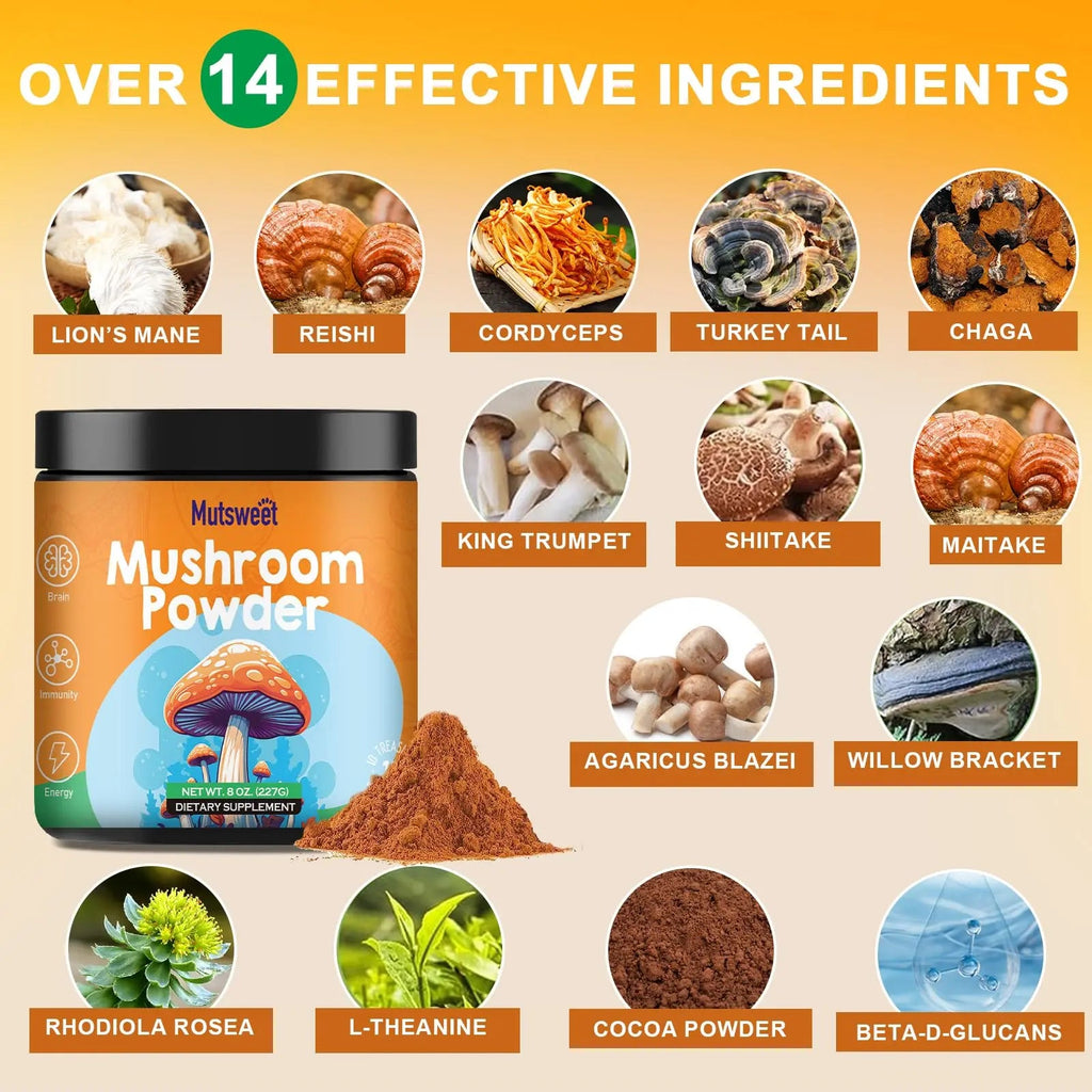 Mushroom Powder Blend (75 Servings), Ten Mushroom Supplement with Lions Mane Mutsweet Au supplements