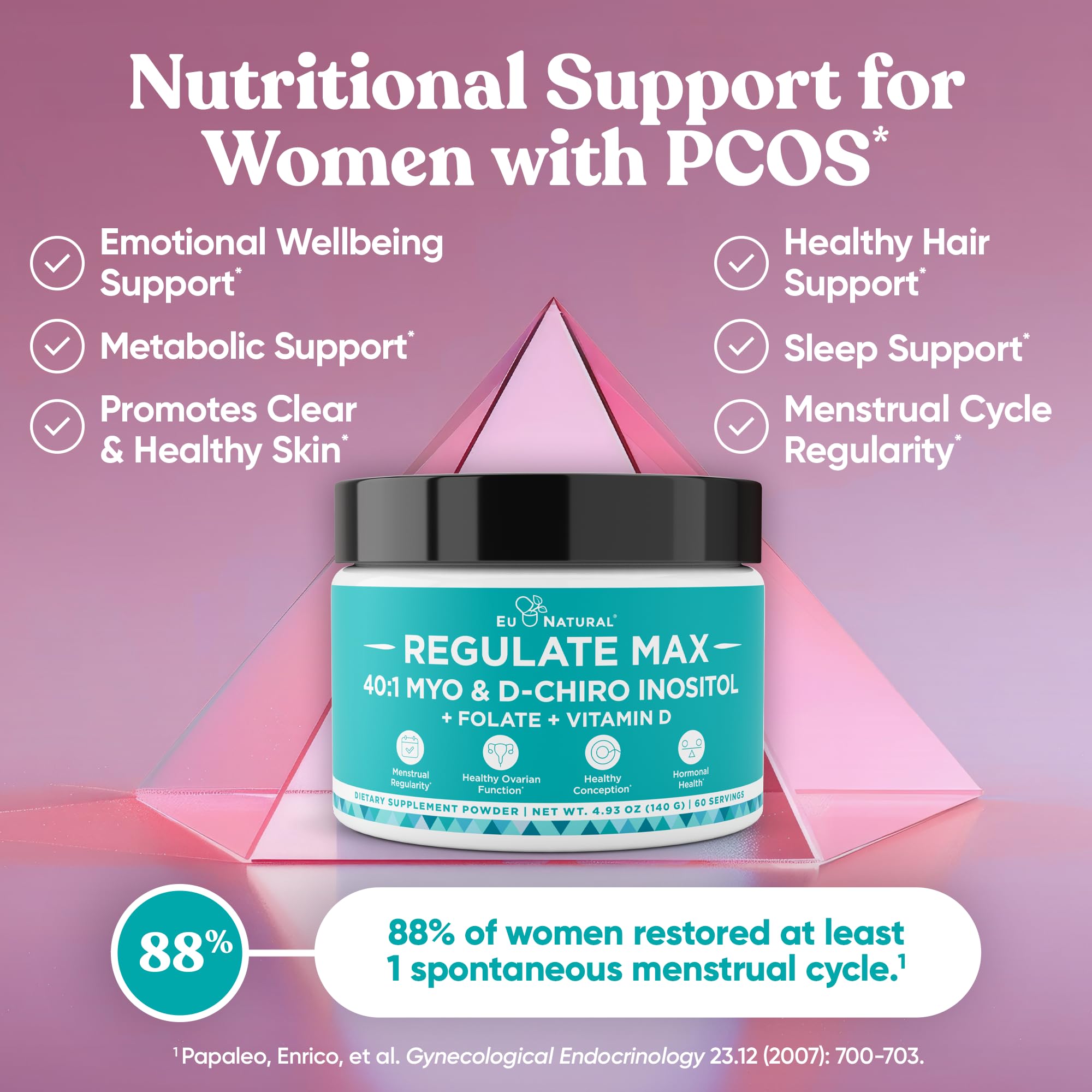 Eu Natural Regulate MAX Myo-Inositol & D-Chiro Inositol Supplement Powder for Women with Vitamin D & Folate Nutritional Support, Hormone Balance & Fertility Support, Unflavored 60 Servings Eu Natural Au supplements