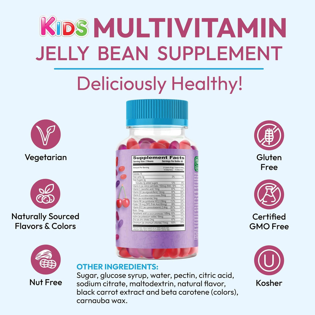 Human Beanz Multivitamin Jelly Bean Gummies with Zinc for Kids, Immune Support Dietary Supplements, Vegetarian, 120 Berry Blast Jelly Beans, Kosher Human Beanz Au supplements
