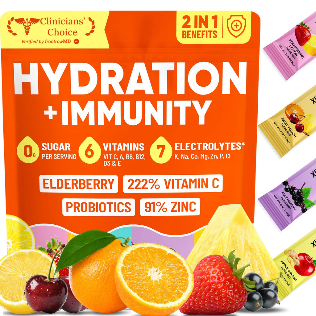 Venture Pal 2-in-1 Hydration + Immune Electrolytes Powder Packets with 7 Electrolytes & 6 Vitamins, Elderberry, Turmeric, Echinacea | Liquid Daily IV Drink Mix