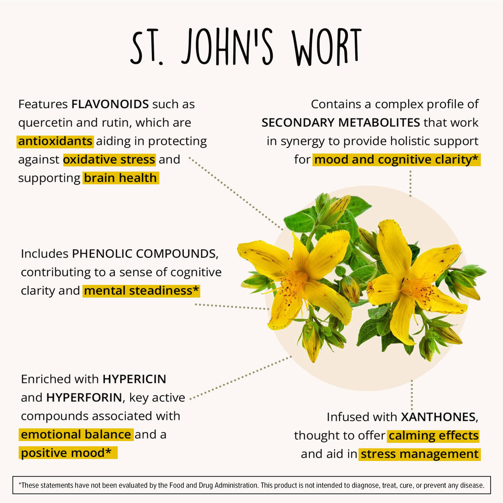 Joy-Filled Mood Support Supplement - 7 Herb Complex + St. Johns Wort | Stress Relief – Helps Calm The Mind & Body | 100% Plant-Based Happy Pills
