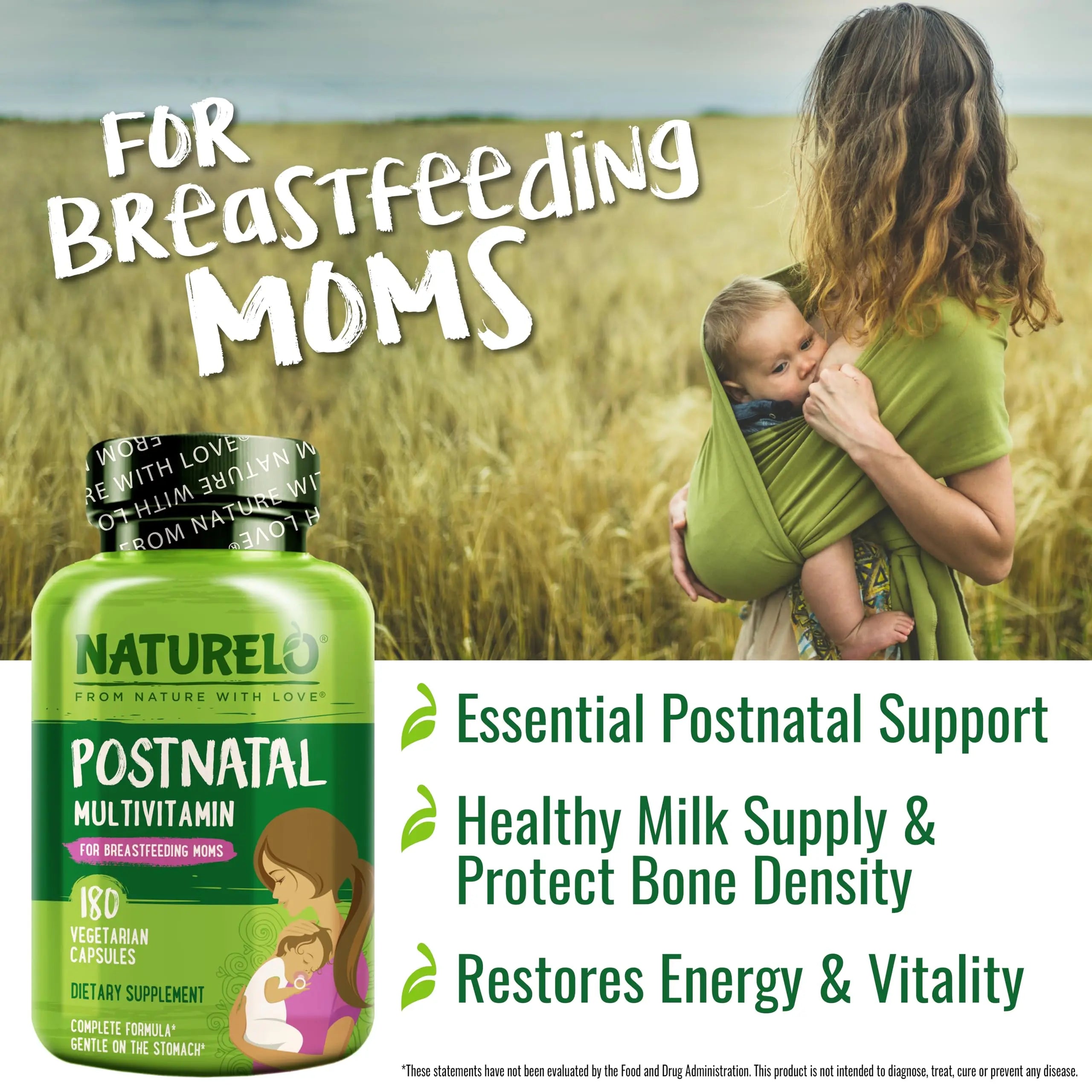 NATURELO Postnatal Multivitamin - Supplement for Breastfeeding Women - Plant-Based Vitamin D, Folate, Gentle Iron - for Nursing Mother, Baby NATURELO Au supplements