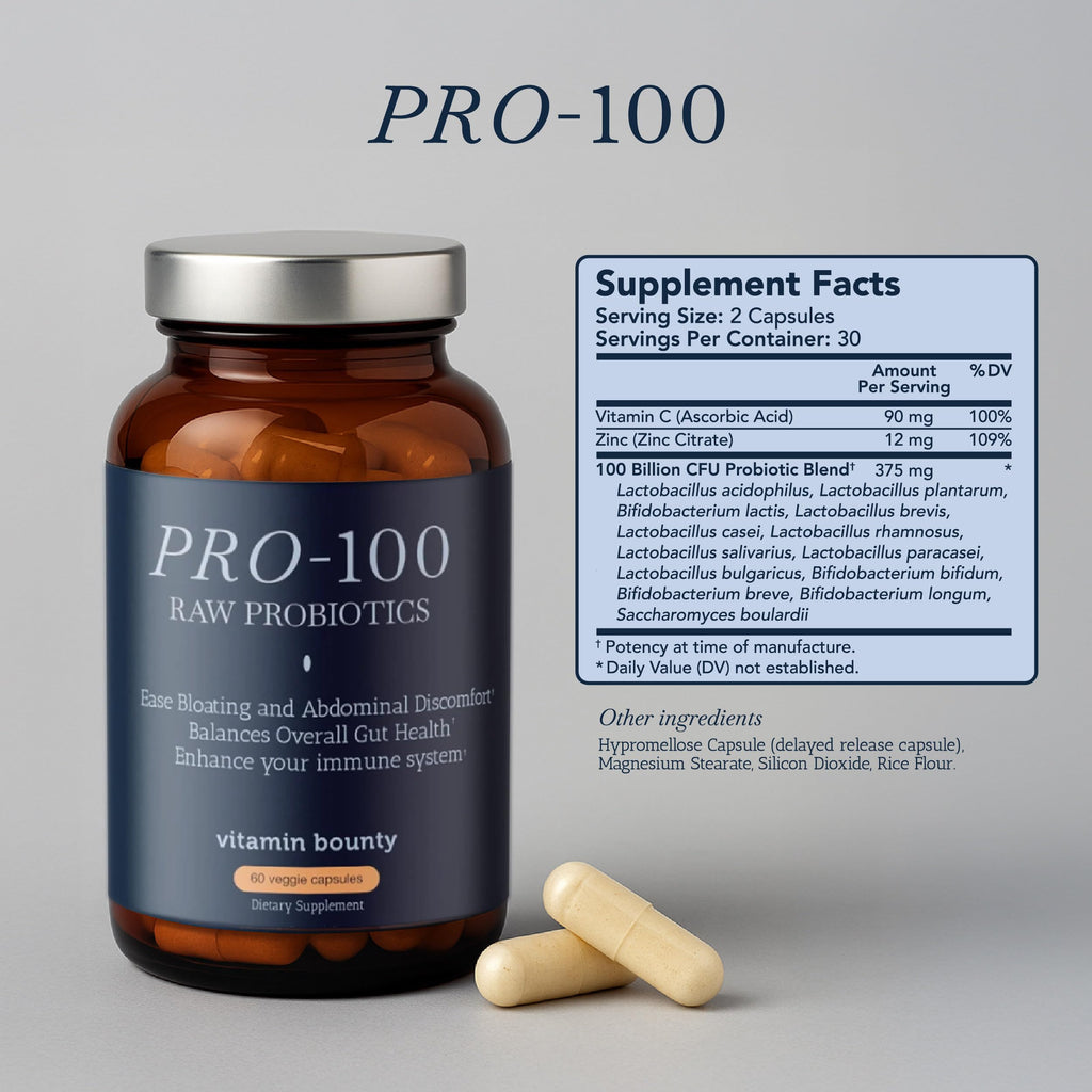 Vitamin Bounty Pro-100 Probiotic 100 Billion CFU - 13 Strains for Digestive Health & Immune Support - High Potency Probiotics for Women & Men - Delayed Release Capsules for Gut Health - 60 Count Vitamin Bounty Au supplements