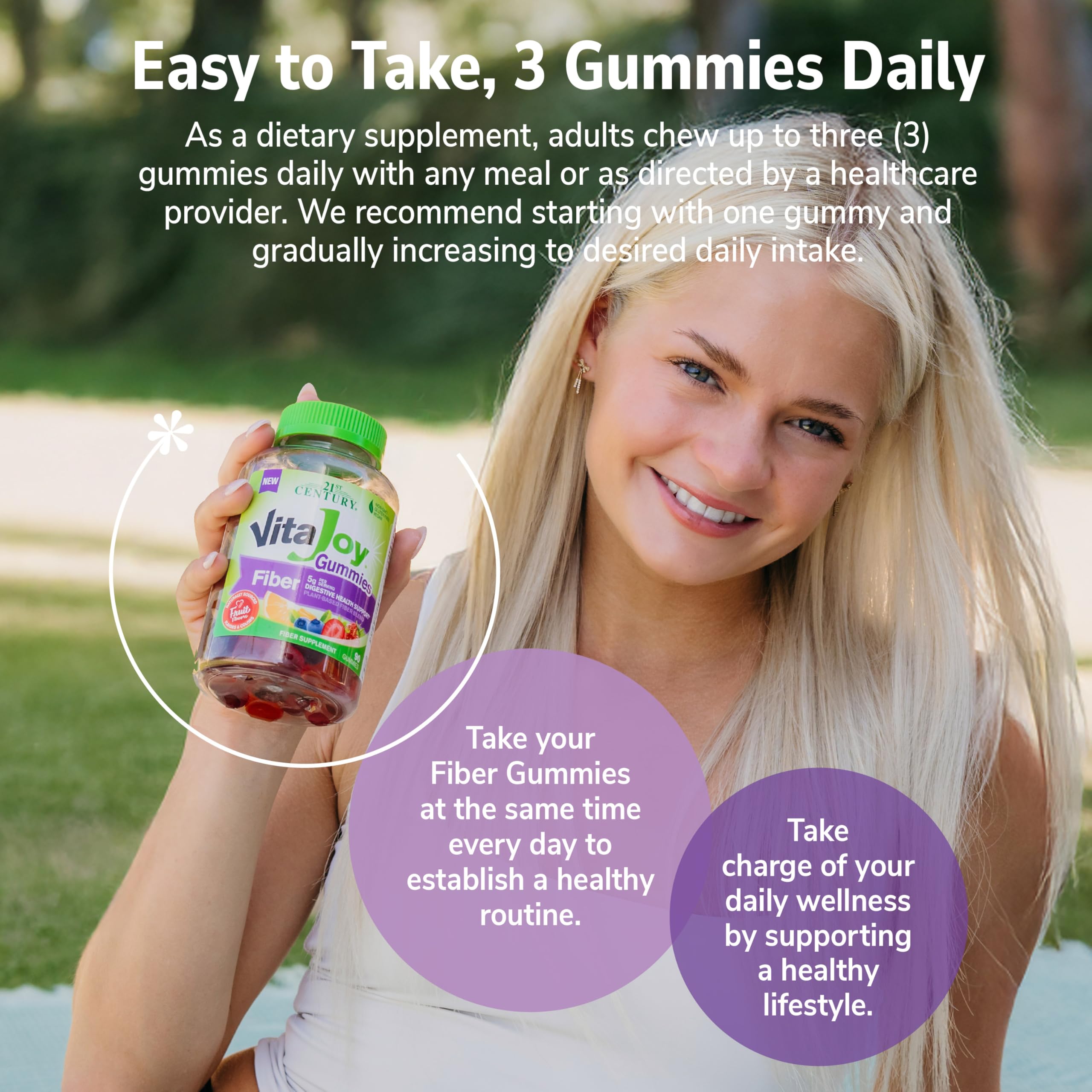21st Century VitaJoy Fiber Gummies (Fruit Flavored, 90 Count), 5 g Fiber Per Serving for Digestive Support, Pectin-Based Prebiotic Gummies, Non-GMO, Vegan, Gluten Free,