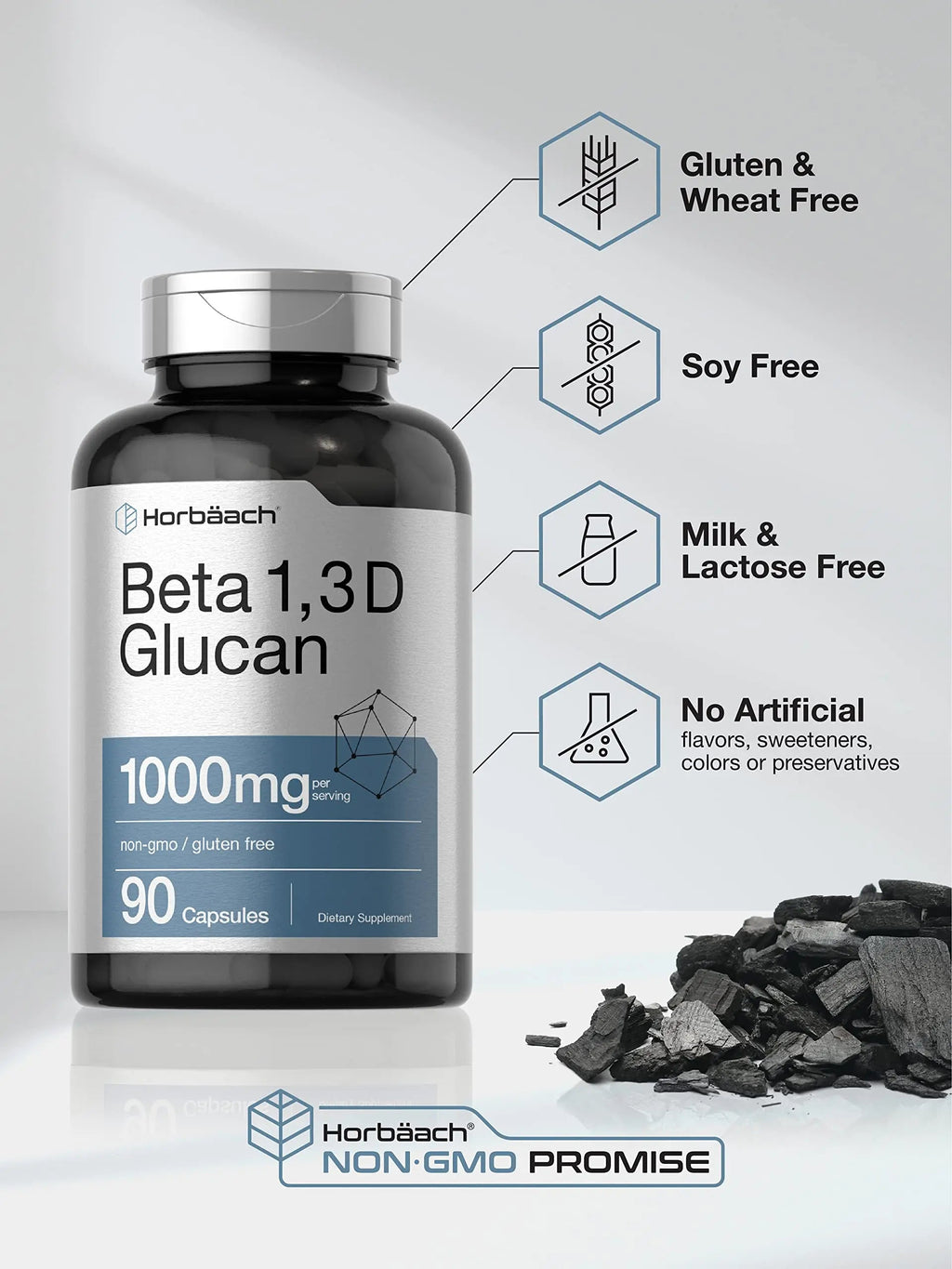 Beta Glucan 1 3D 1000 mg | 90 Capsules | Beta 1,3, 1,6 D Glucan | Non-GMO, Gluten Free Horbäach Au supplements
