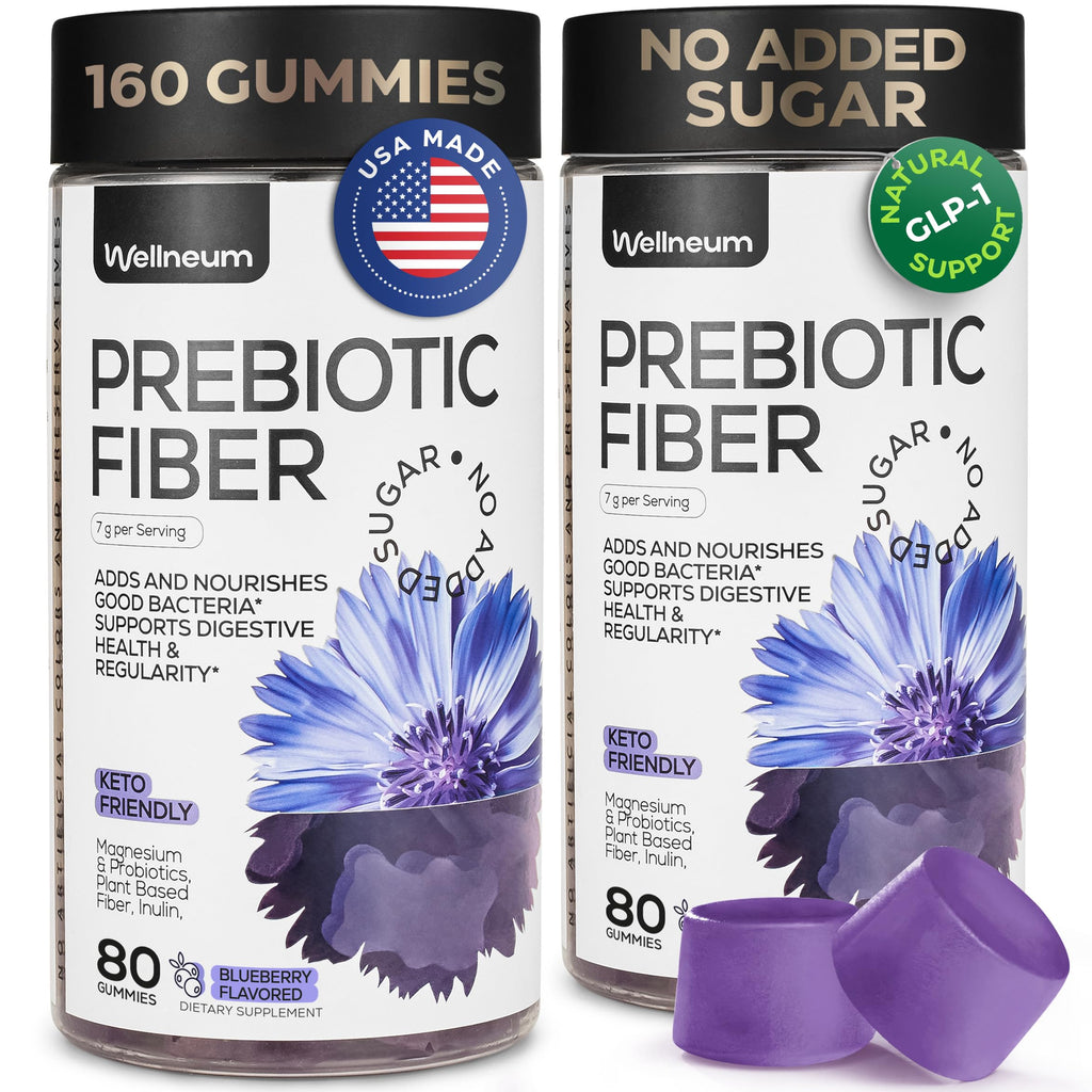 High Prebiotic Fiber Gummies for Women and Men 7G, 160 Pcs (2 Pack) - Natural  Support - Beet FOS Fiber, Magnesium, Inulin, Probiotic - Gummy Supplement for Digestive Health - Sugar Free