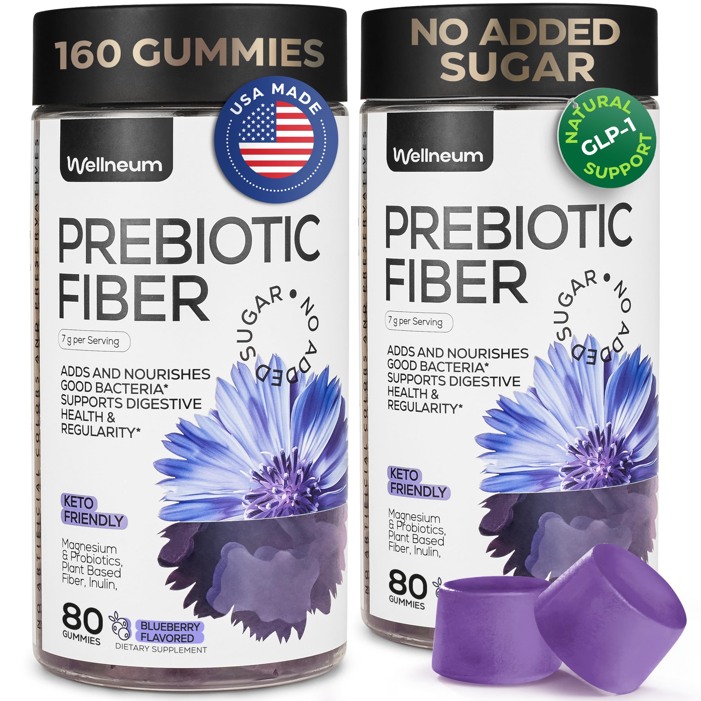 High Prebiotic Fiber Gummies for Women and Men 7G, 160 Pcs (2 Pack) - Natural  Support - Beet FOS Fiber, Magnesium, Inulin, Probiotic - Gummy Supplement for Digestive Health - Sugar Free