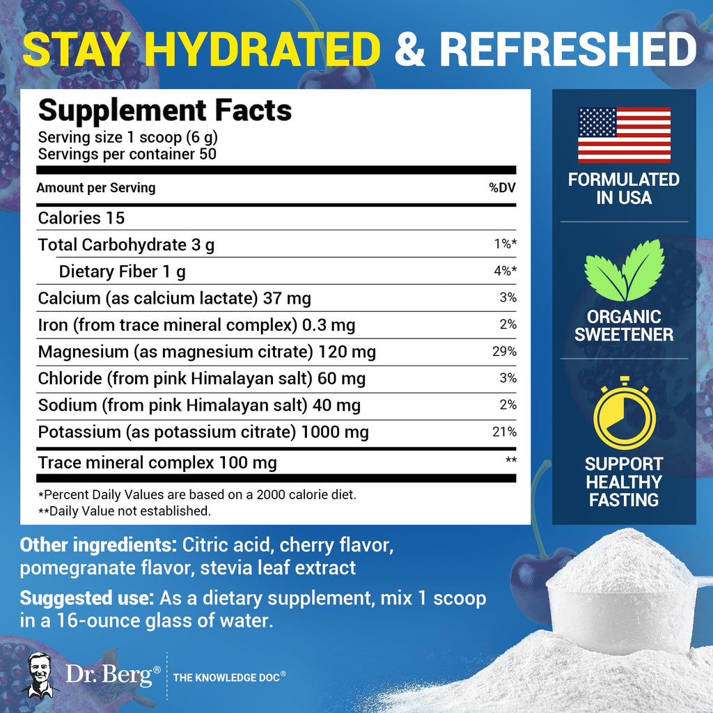 Dr. Berg Zero Sugar Hydration Keto Electrolyte Powder - Enhanced w/ 1000 mg of Potassium & Real Pink Himalayan Salt (NOT Table Salt)