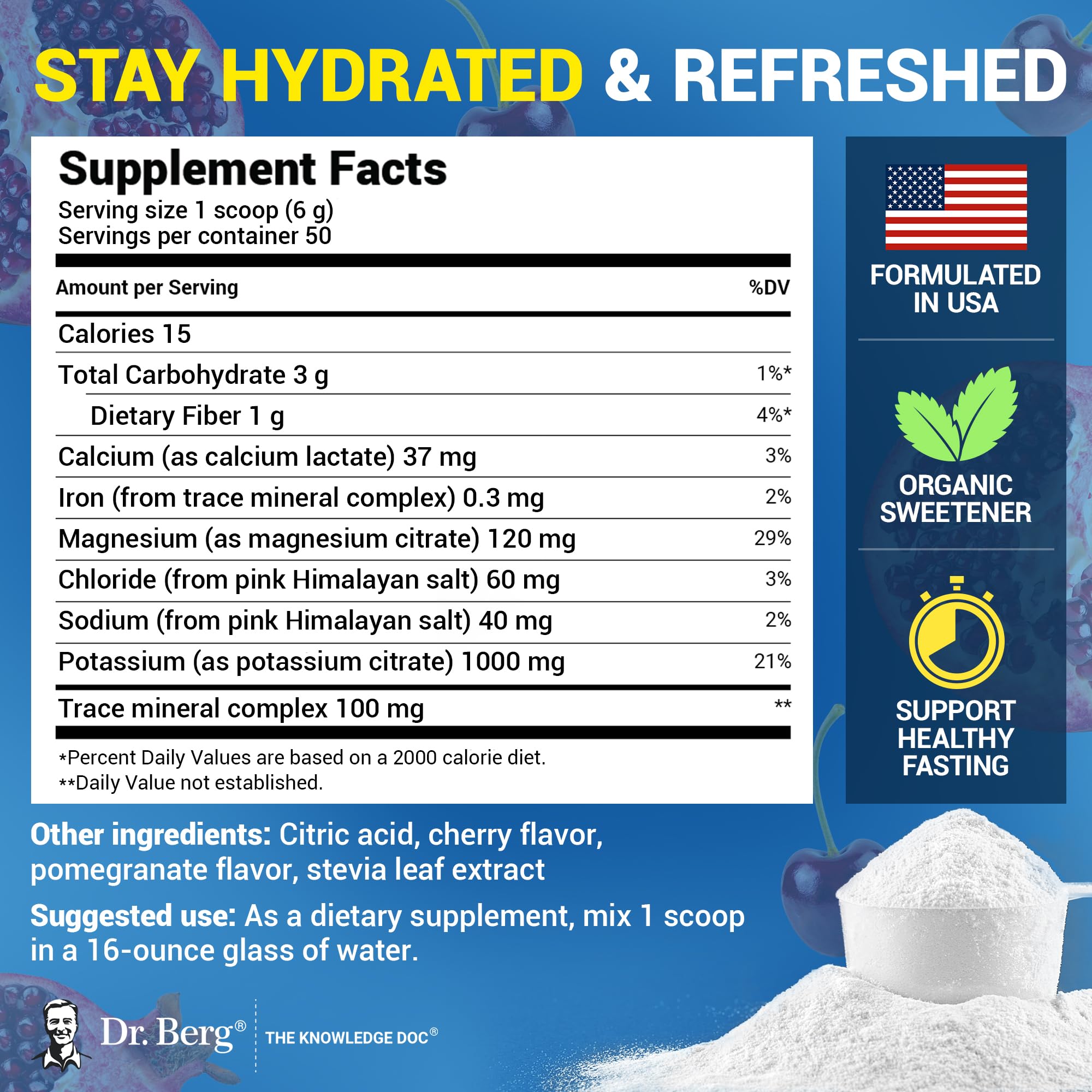 Dr. Berg Zero Sugar Hydration Keto Electrolyte Powder - Enhanced w/ 1000 mg of Potassium & Real Pink Himalayan Salt (NOT Table Salt)