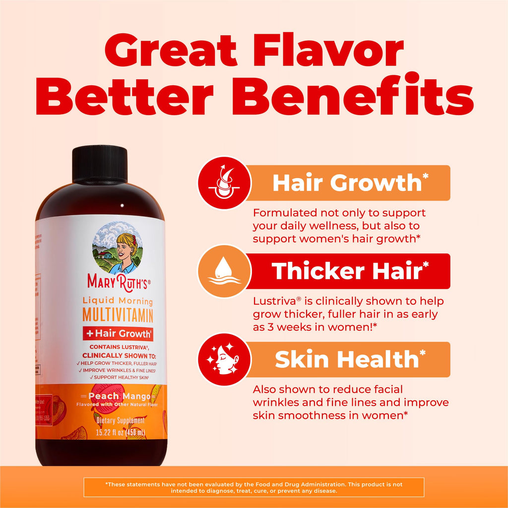 MARYRUTH'S Liquid Multivitamin+Hair Growth | Biotin 10000mcg | Lustriva Hair Growth Supplement | Clinically Tested in Women for Thicker Hair&Facial Wrinkle