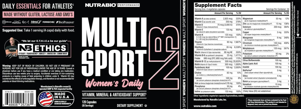 NutraBio Multisport for Women - Womens MultiVitamin - 33 Vitamins, Minerals, Micronutrients - Rich in Antioxidants NutraBio Au supplements