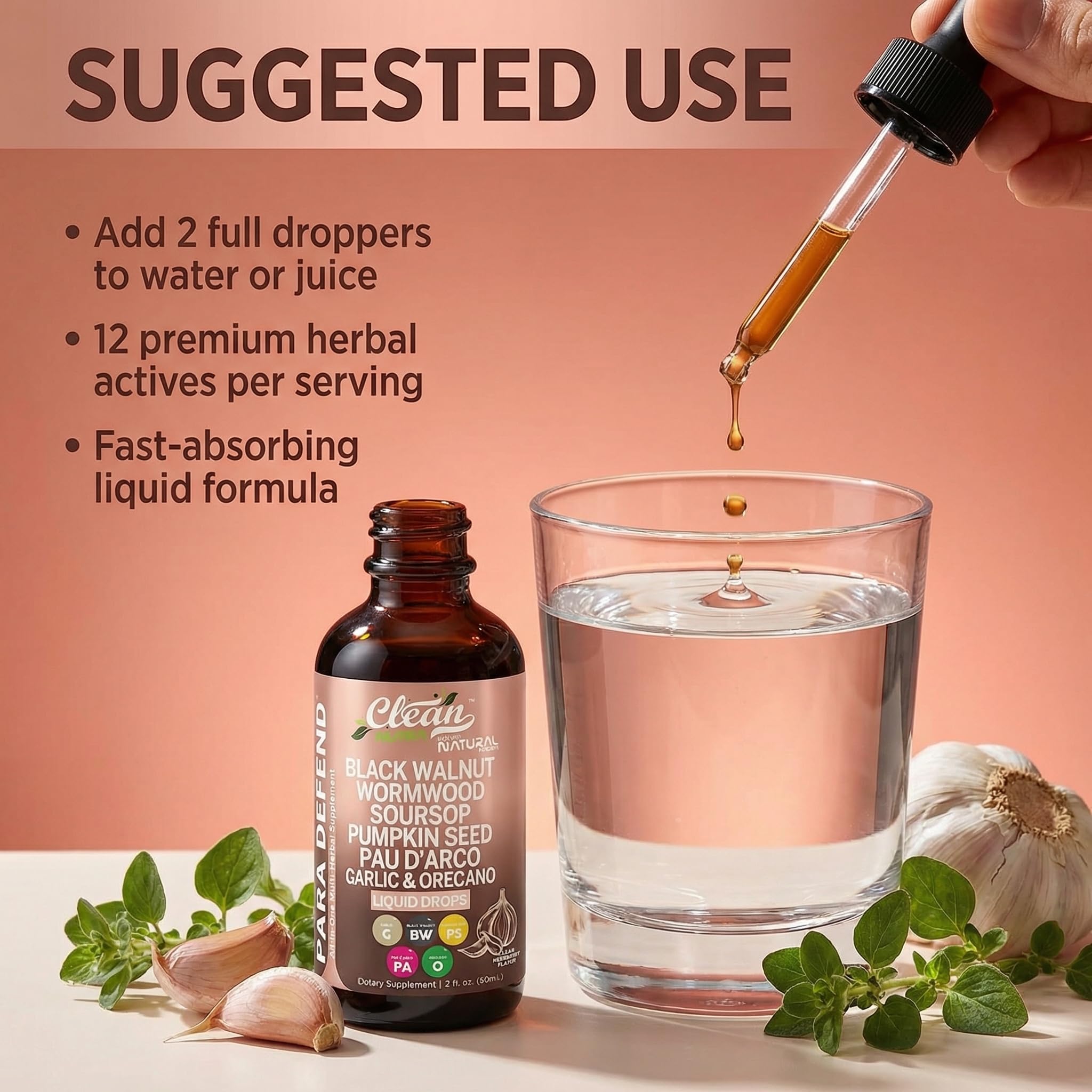 para Defend Wormwood Black Walnut Cleanse for Humans Drops Liquid Soursop Garlic Pumpkin Seed PAU D'Arco Oil of Oregano Turmeric